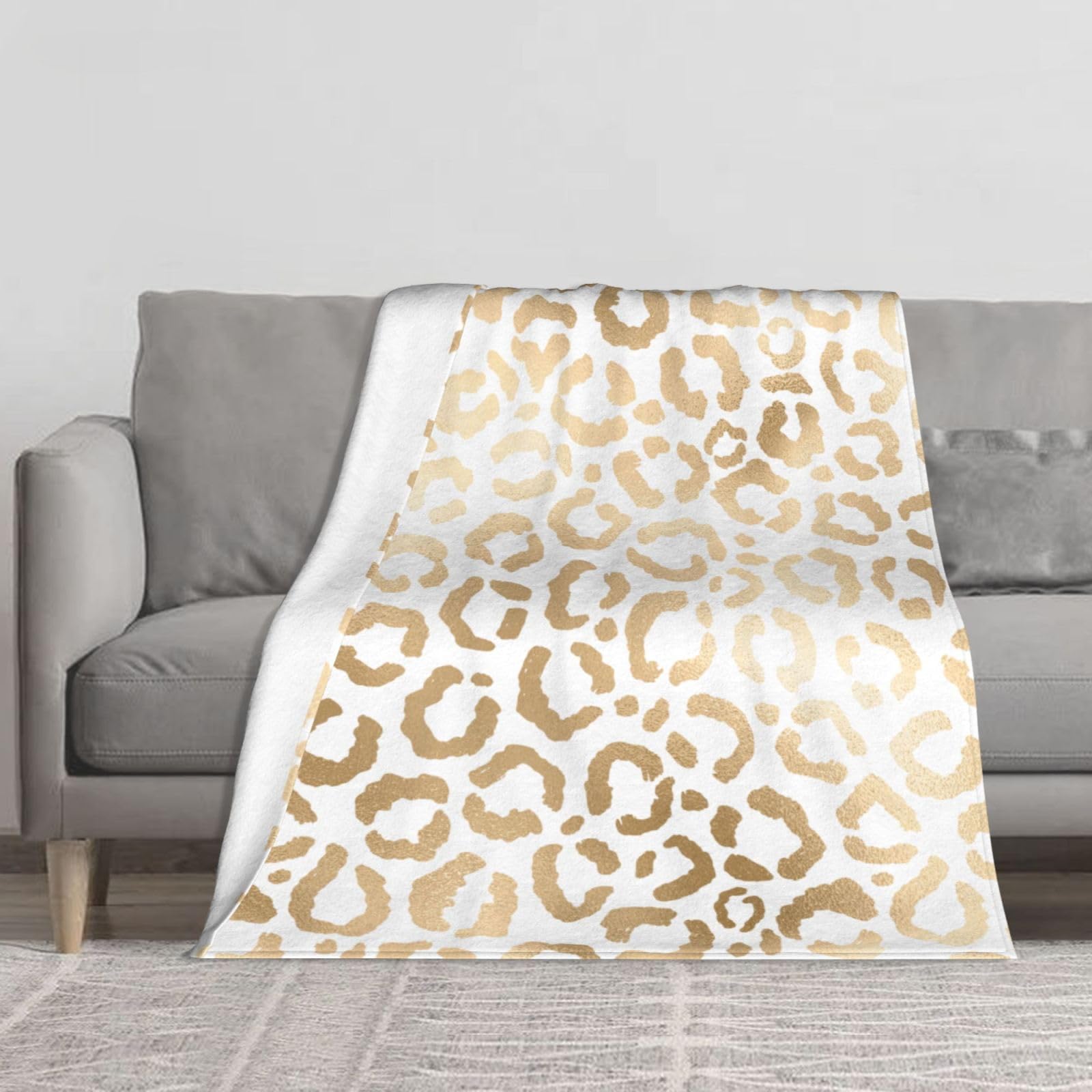 BYwenhopnbs Elegant Gold White Leopard Cheetah,Super Soft Thick Comfy Cozy Throw Flannel Blanket Couch 60"x50"