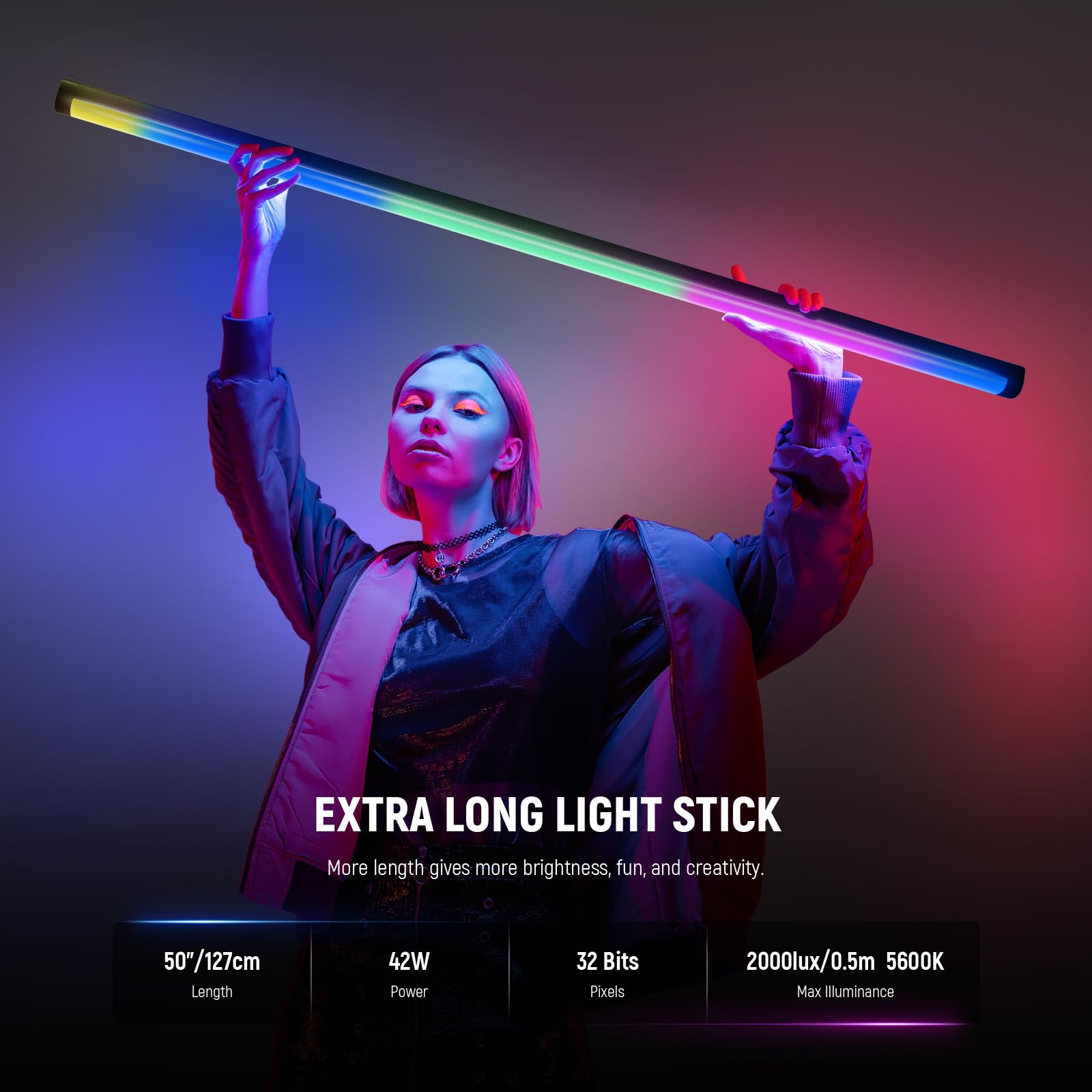 NEEWER Tube Light, 20W Full Color RGBWW LED Video Lighting Wand Stick for Studio Photography Recording Streaming, APP/2.4G/DMX Control, 7 Pixel Effects 18 Scenes, 2500-10000K CRI97+ TLCI98+