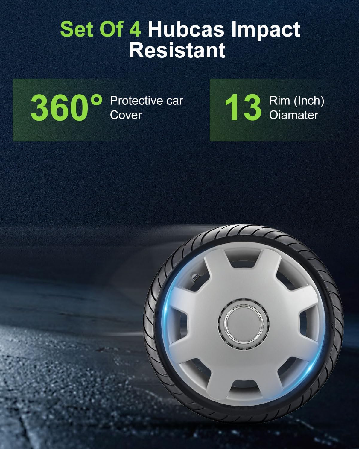 SCITOO Snap On Hubcap Auto Tire Replacement Exterior Cap OEM Steel Wheel Hubcaps Wheel Cover Rim 13 Inch 4-Pack PP Silver Hub Caps Universal