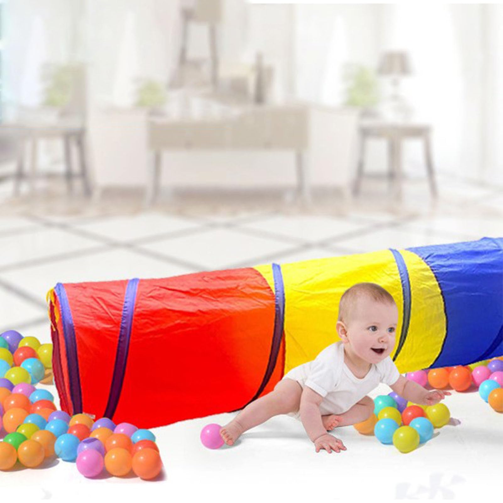 Túnel Plegable de Tela de poliéster para niños con diseño Colorido para Jugar en Interiores y Exteriores (Rojo, Amarillo y)