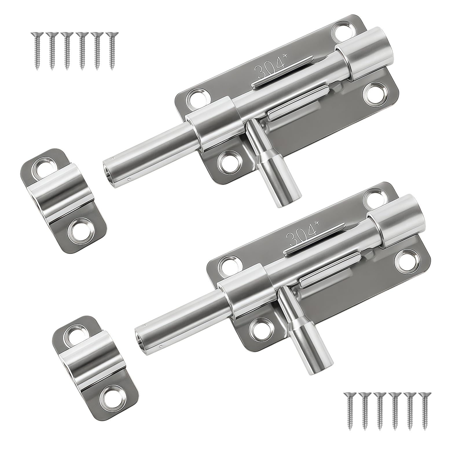 2 Pcs Sliding Door Lock Bolt, 4 Inch Stainless Steel Door Bolts