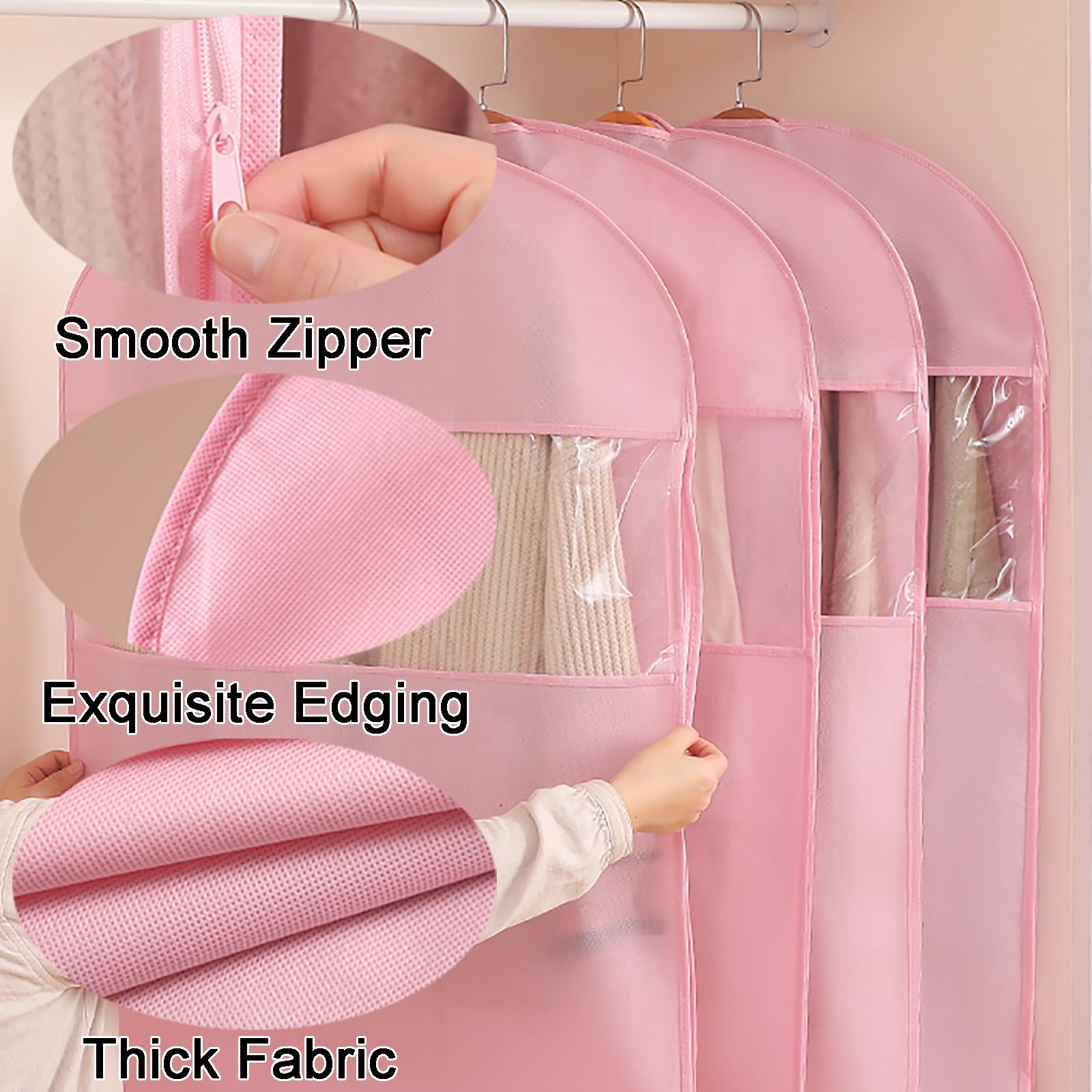 Funda Ropa para Colgar con Cremallera Lateral, Paquete de 4 Funda Abrigos con Ventana Transparente para Abrigos, Chaquetas, Camisas(60 * 130CM/24 * 51IN)