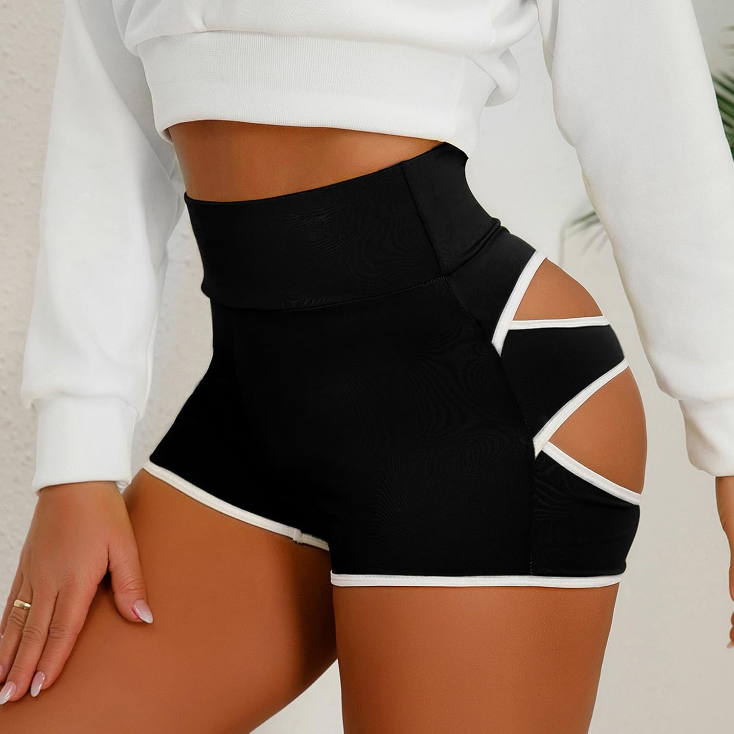 Women Sexy Cutout Underwear Retro Sports Yoga Booty Shorts Club Dance Night Wear