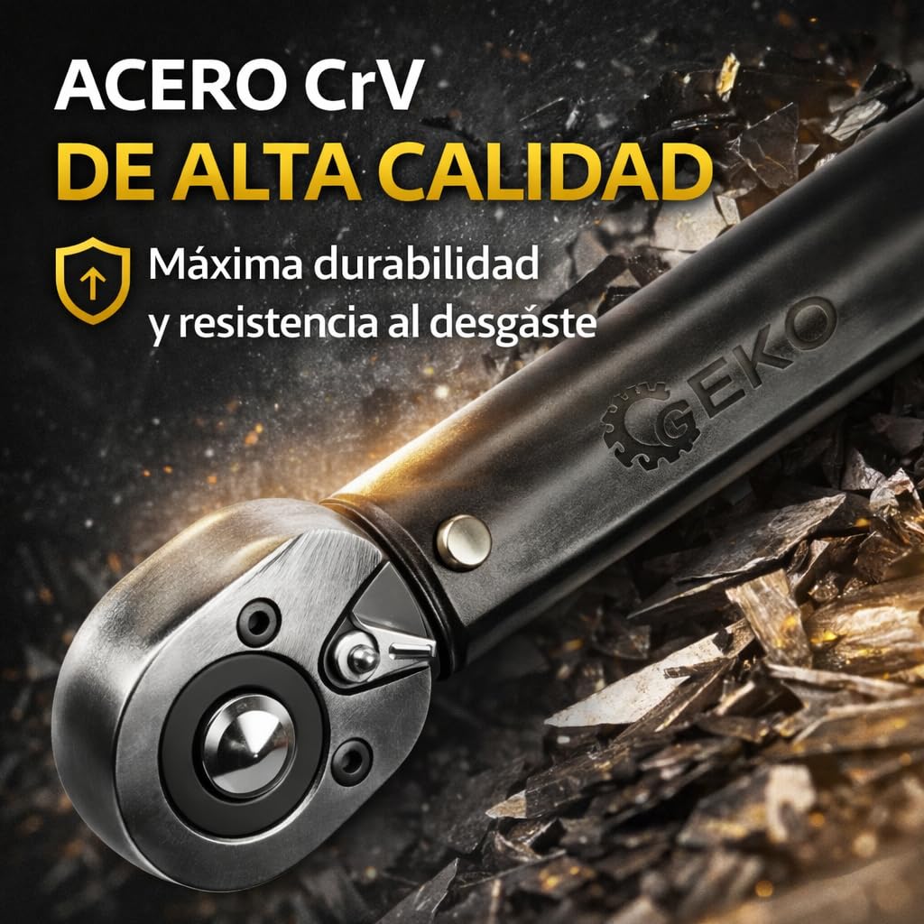 Llave Dinamométrica 1/2" Profesional 28-210 Nm + Vasos Impacto 17, 19 y 21 mm | Acero CrV Alta Resistencia | Carraca Reversible | Ajuste Preciso de Par para Llantas y Mecánica