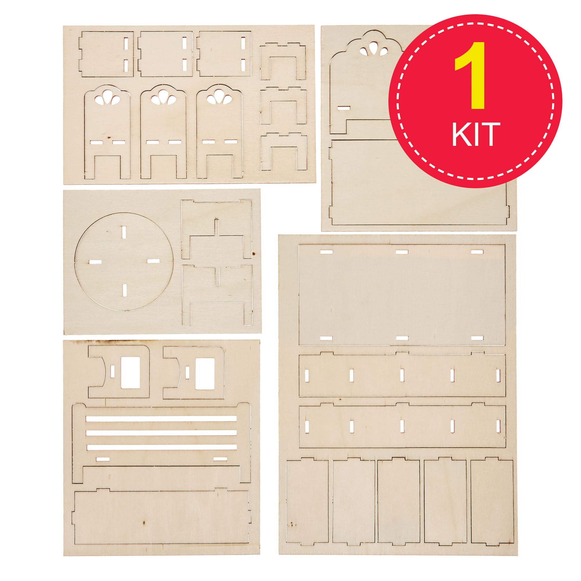 Baker Ross FN272 Build Your Own Dolls House Furniture - Pack of 7 pieces, Kids Dolls House Kit, Mini Furniture Kit - Image 2