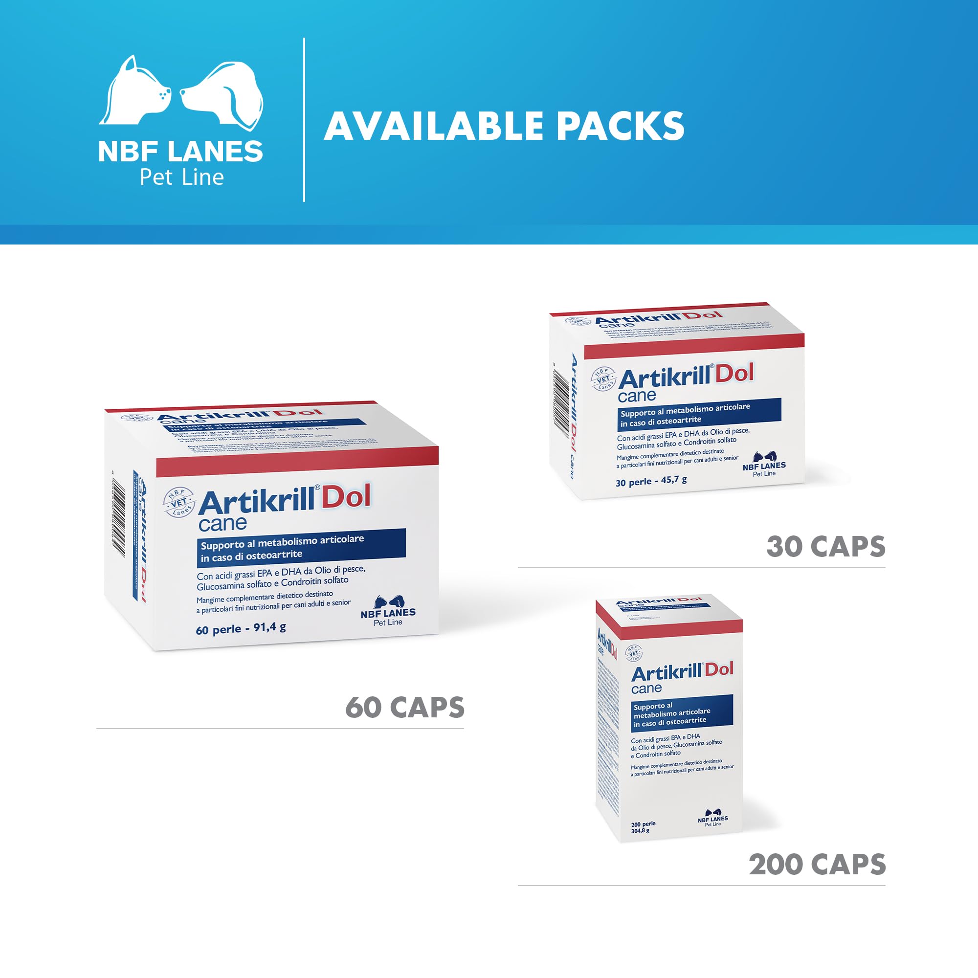 NBF Lanes | Artikrill Dol Cane, 60 Perle Appetibili, Supporto Metabolismo Articolare in caso di Osteoartrite del Cane Adulto e Senior