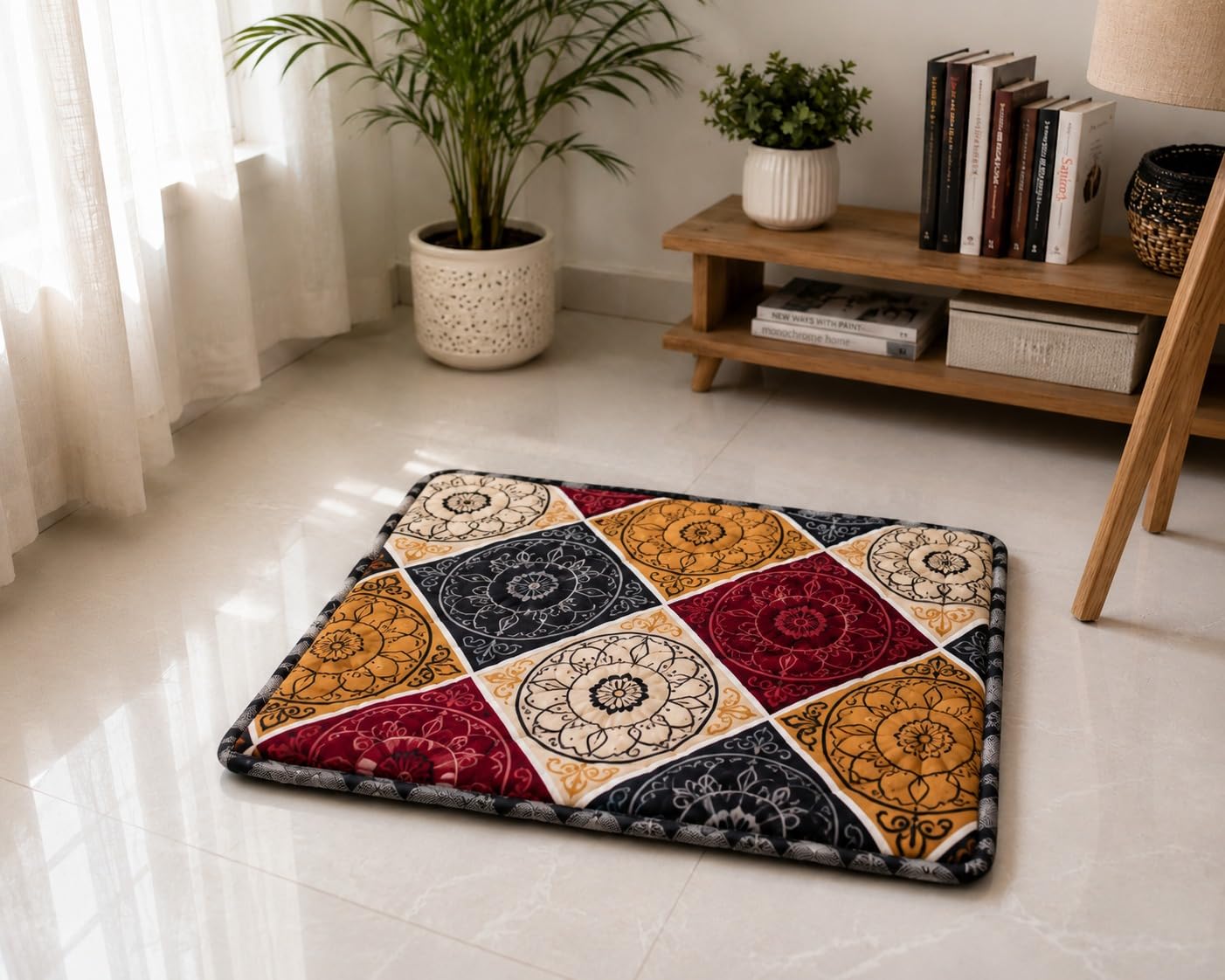 K25 Cotton Praying Sitting Mat with High-Density Foam for Extra Bedding | Lightweight Reversible Portable Meditation Mat (Size: 22x18x0.8 Inch, Multicolor)-image-18