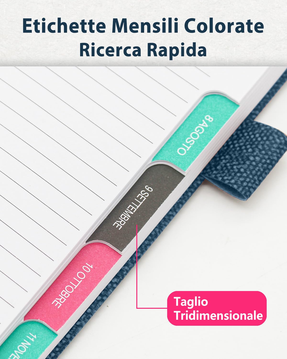 HW CASA Modello di Lino Agenda 2025 Giornaliera,Una Sola Pagina per Un Solo Giorno,Copertina Rigida in Pelle PU,Formato A5,200 Pagine,Etichette Mensili Colorate,Passante per Penna e Elastico (Blu)