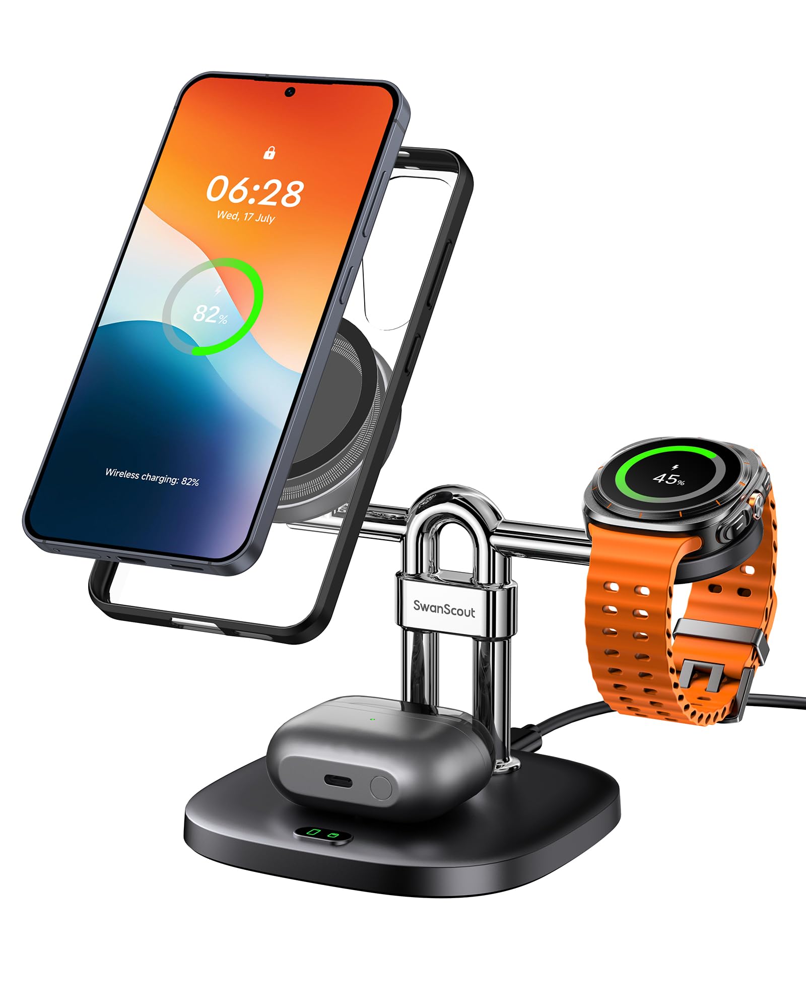Magnetico Caricatore Wireless per Samsung Z Fold 8/8 Ultra/S26 Ultra/Flip 8 | 3 in 1 Stazione di Ricarica per Samsung S26/S25/Fold8, Base Ricarica per Galaxy Watch 8/8 Classic/Ultra 2 & Galaxy Buds 4 Pro