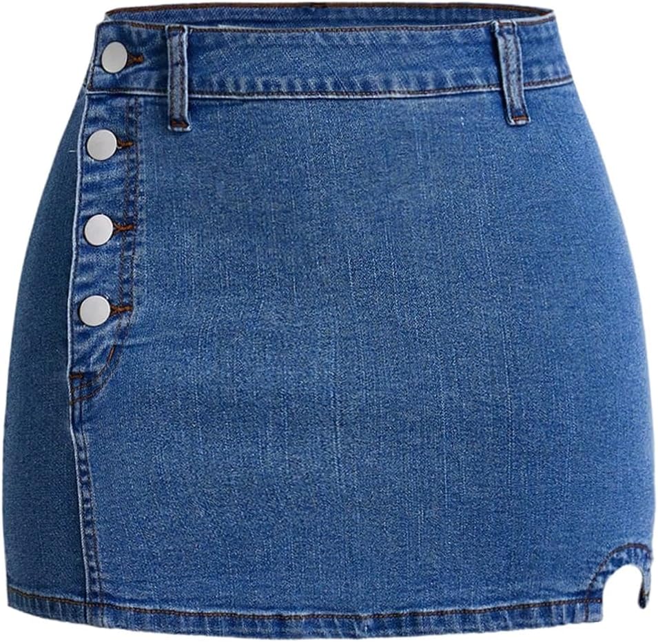 Floerns Women's Casual Denim Skirt Button Side Stretchy Street Bodycon Mini Skirts