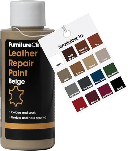 Furniture Clinic Pintura para Reparación de Cuero | Sellador y Color 2 en 1 | Uso en Arañazos, Desgarros y Agujeros en Asientos de Coche, Muebles |