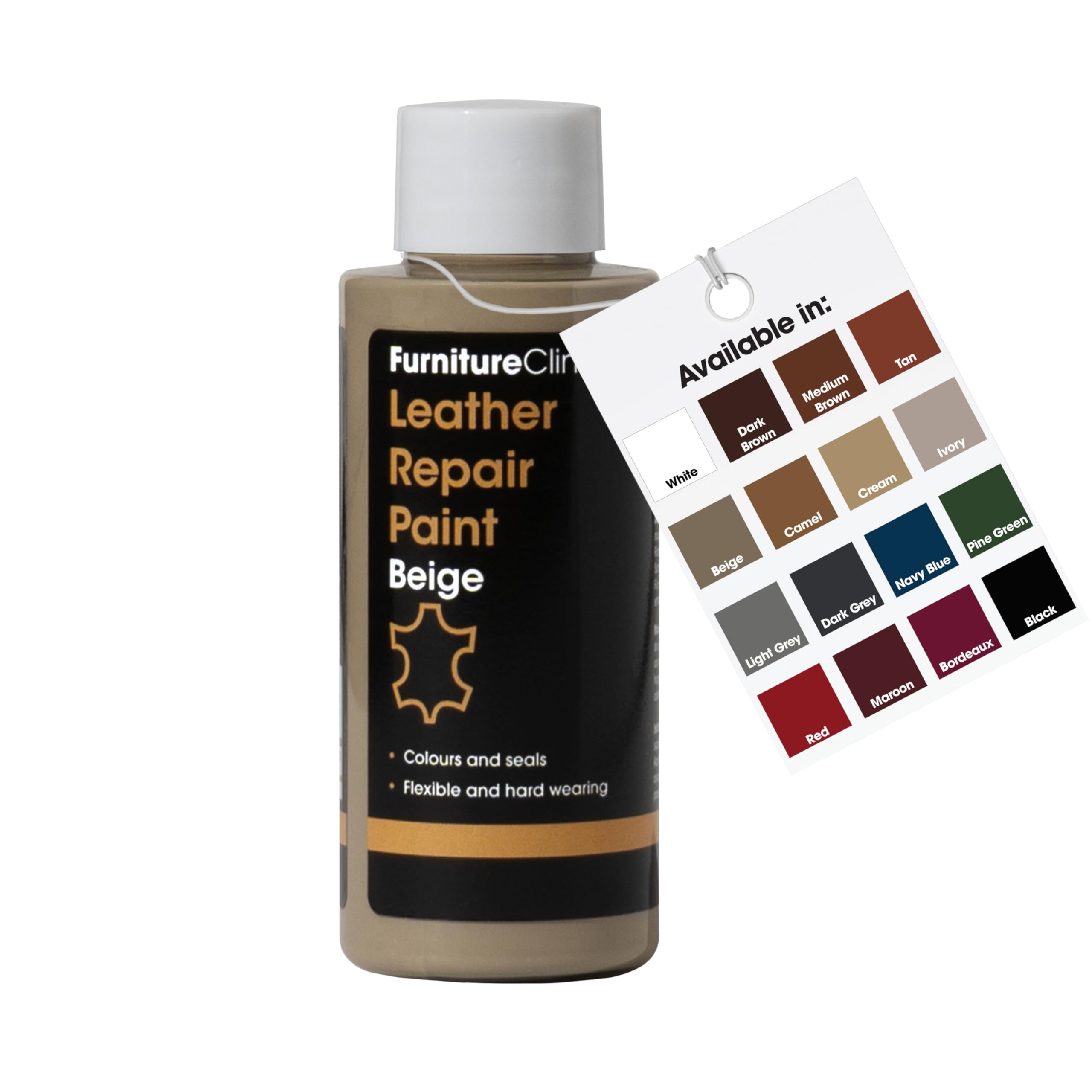 Furniture Clinic Leather Repair Paint & Dye | Self Seal Colourant for Quick and Easy Leather Repair | Suitable for Leather Sofas, Leather Car Seat, Shoes, Handbag, and More (50ml, Beige (B02))