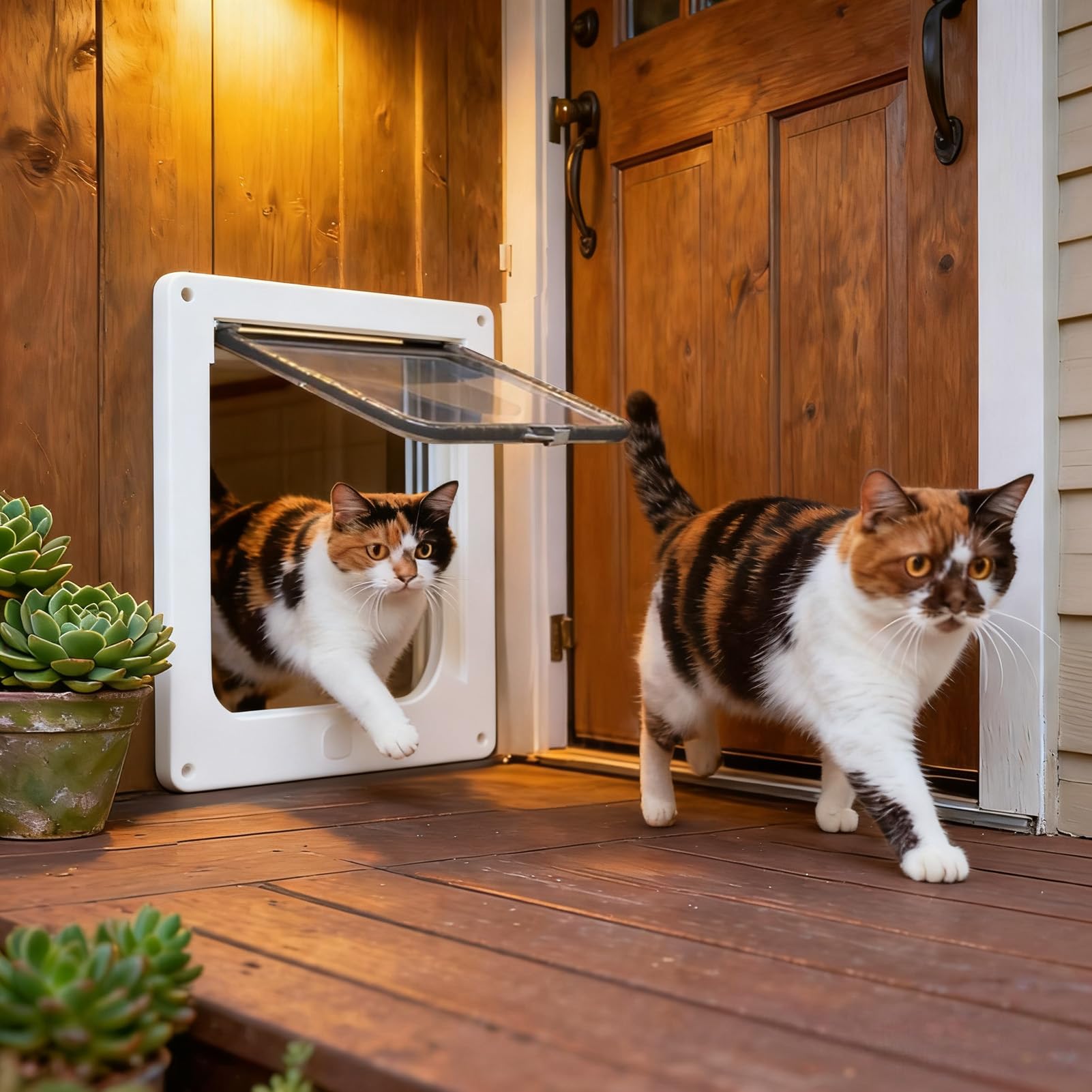 Luocute Puerta para Gatos, Solapa de Bloqueo de 4 Vías, Marco de ABS Resistente a la Intemperie con Tiras de Cepillo Magnéticas a Prueba de Viento para Mascotas de hasta 25 Libras, Uso (XL)