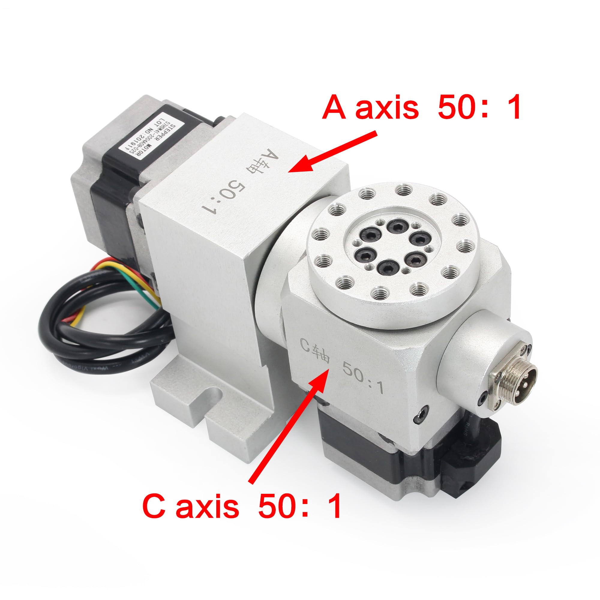 RATTMMOTOR CNC Drehachse, 5th Achse Teilungskopf, CNC 4th Achse A Achse C Achse Teilapparat, Mit Nema23 Schrittmotor wasserdicht, Harmonic Reducer Getriebe 50:1 für CNC Gravierfräsmaschine