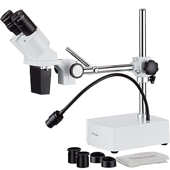 AmScope SE420Z Professional Binocular Stereo Microscope, WF10x and WF20x Eyepieces, 20X and 40X Magnification, 2X Objective, Tungsten Lighting, Boom-Arm Stand, 110V-120V