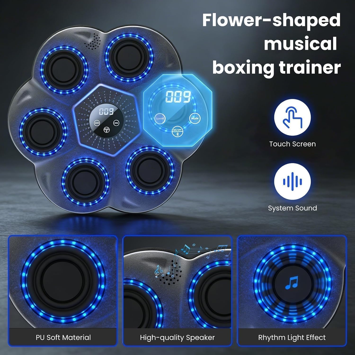 Smart Music Boxing Machine for Adults & Kids, Wall Mounted Rhythm Punching Equipment with LED Lights, Bluetooth Kid Exersice Punch Trainer with Gloves for Home & Gym, Gifts for Boy, Teens