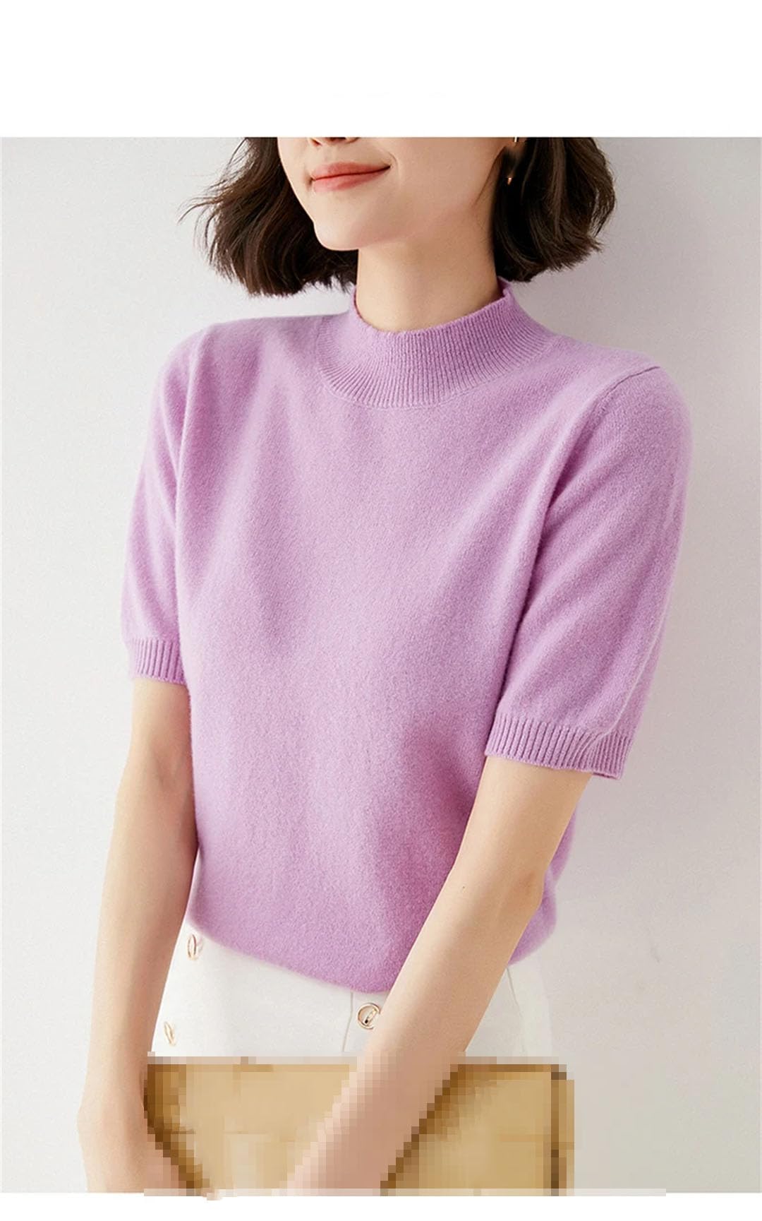 Vogrtcc Maglione da donna in lana, maglia primaverile, mezza manica