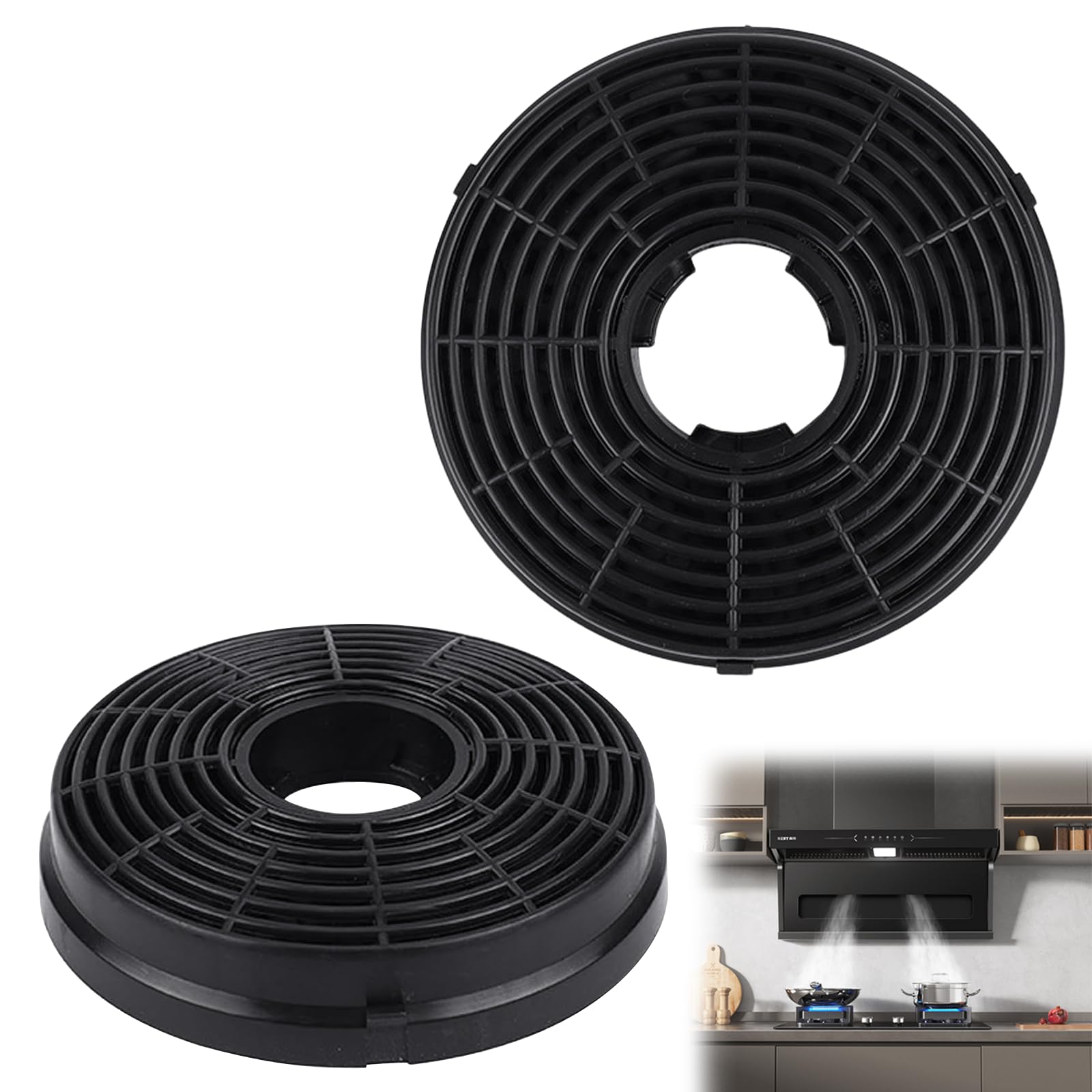 2 Pcs Carbon Filter for Cooker Hoods Compatible with Lamona HJA2480 HJA2908 LAM2401, Recirculating Carbon Charcoal Filters Replacement for Cooker Hood Extractor Vent Fan for kitchen, Diameter 10.5cm