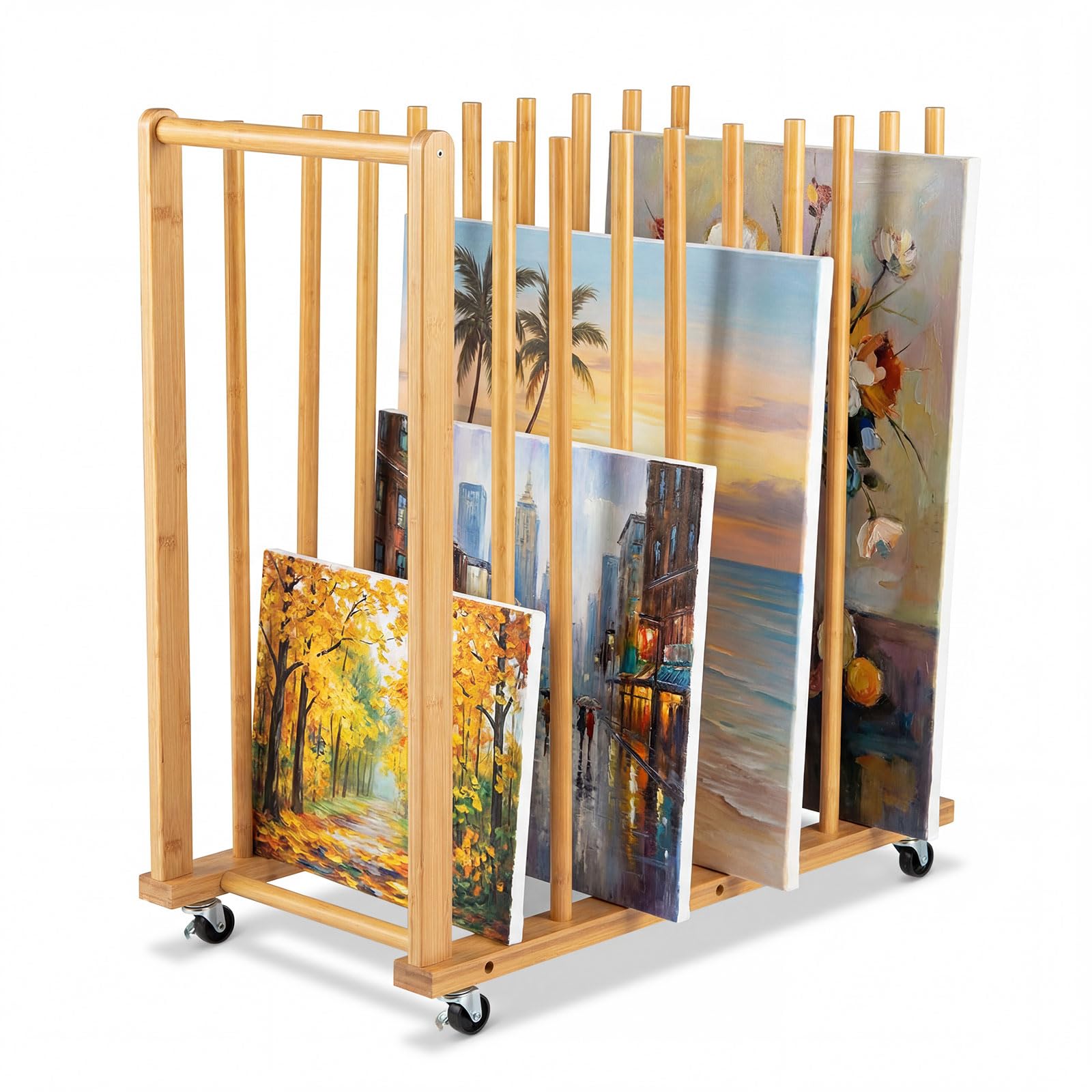 Estante de secado de arte con ruedas COSTWAY soporte móvil de bambú para tableros de dibujo