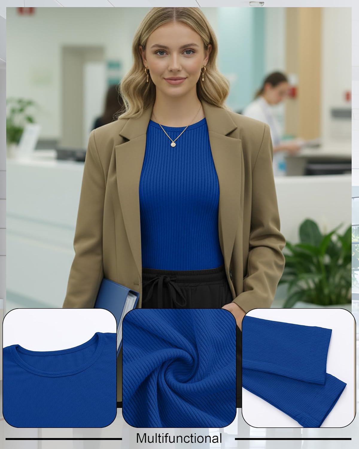 4 Pack Women's Underscrub Shirts Long Sleeve Ribbed Crewneck Tops Slim Fit Soft Cotton Undershirts for Nurse - Image 4