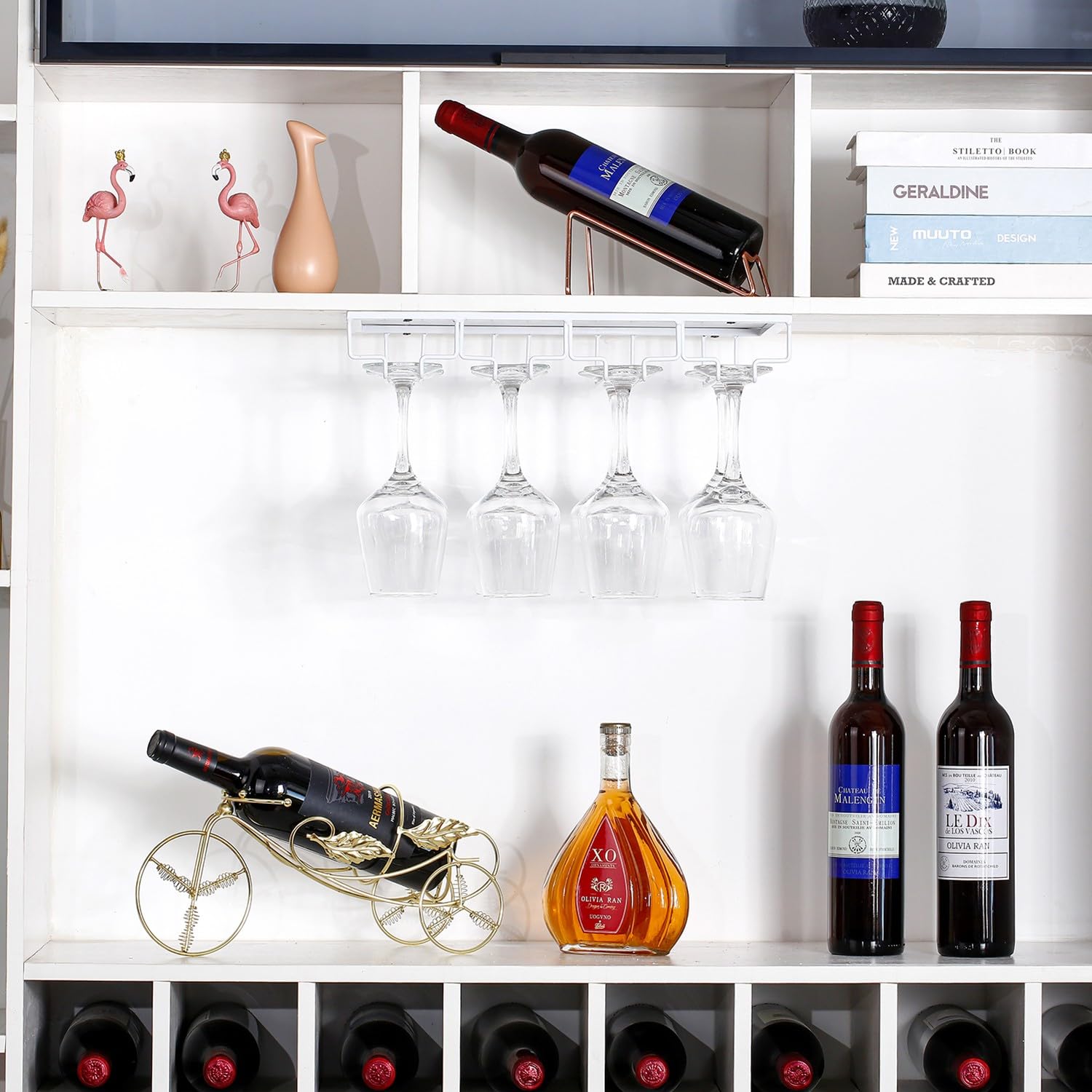 Portabicchieri Sospeso Per Vino - 4 Binari, Fino A 12 Bicchieri, In Metallo Verniciato Nero - Foto 7