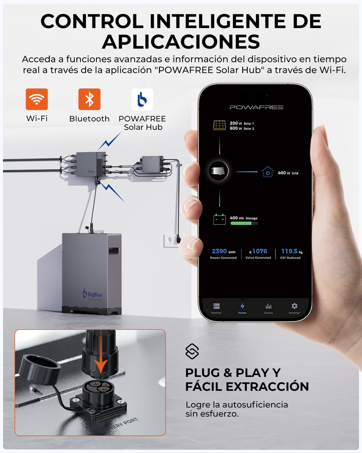 【Funciona a -20 ℃ e Batería LFP de 2560Wh】BigBlue Planta de Energía para Balcón con Almacenamiento, IP67 Impermeabile, Rastreador de 3 MPPT con Entrada Solar de 800W, Plug & Play, APP