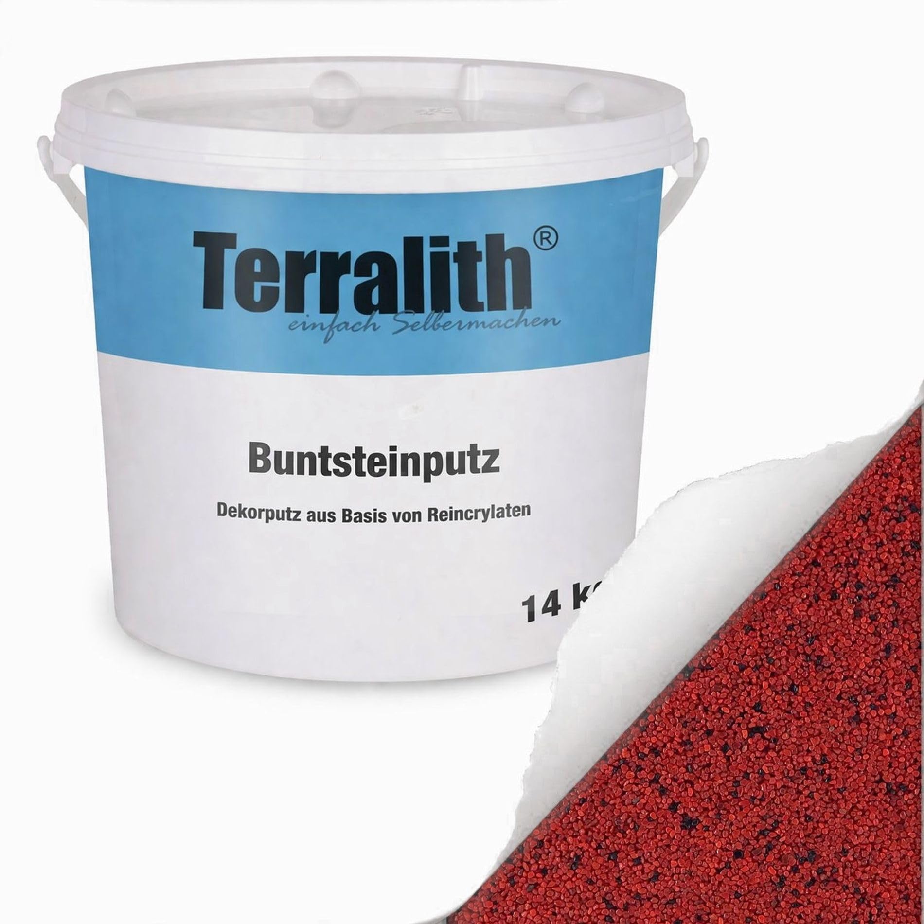 Terralith Buntsteinputz 14kg in rot, Sockelputz für Innen und Außen mit Reinacrylat Bindemittel aus Naturstein, 1-2mm Körnung (BSP05)