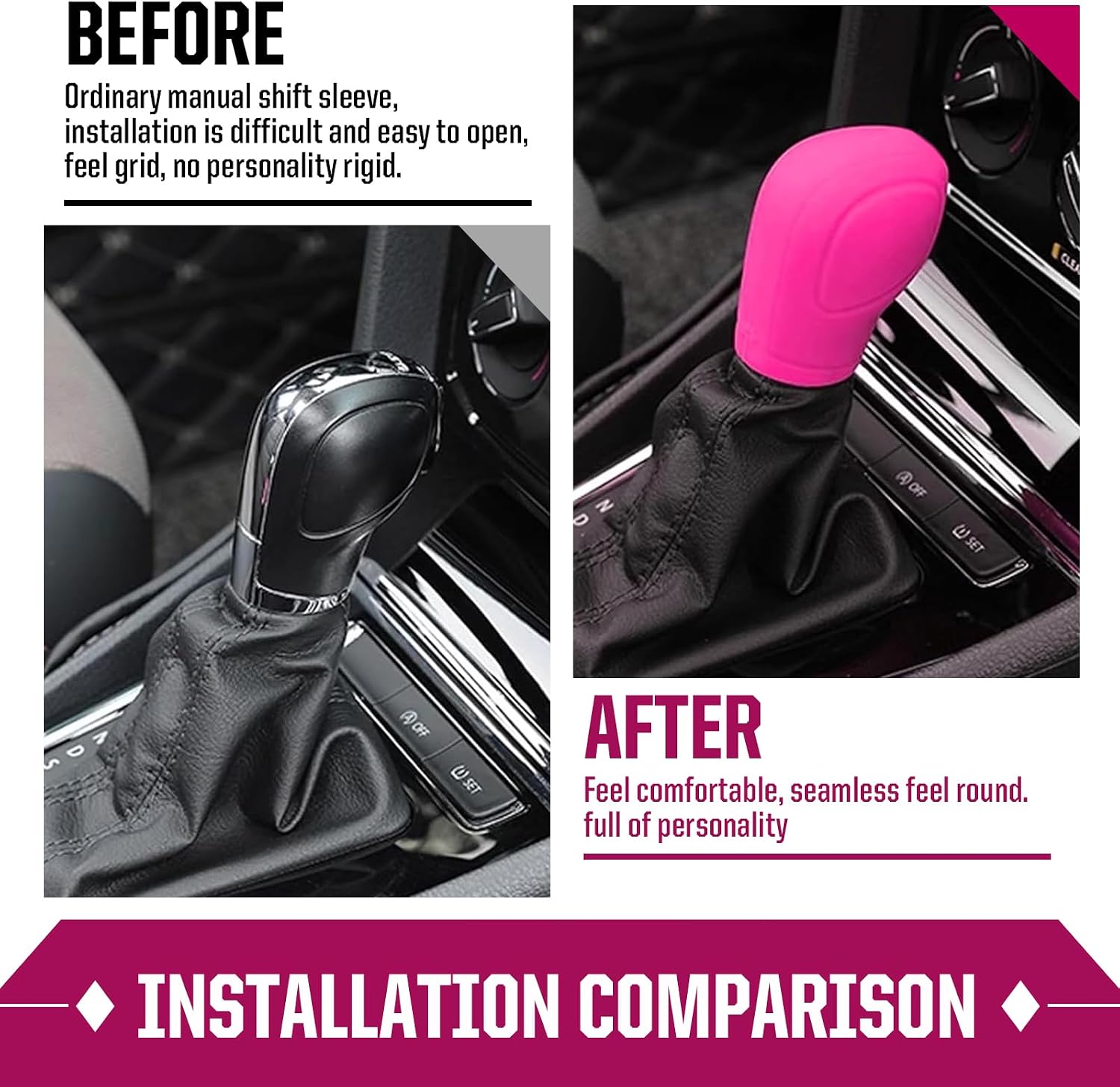 2 PCS Car Gear Shift Head Cover, Comfortable Handle Handbrake Shifter Cover, Anti-Slip Auto Knob Gear Stick Protector, Replacement Decorative Accessories, Suitable for Most Models (Pink) image 4