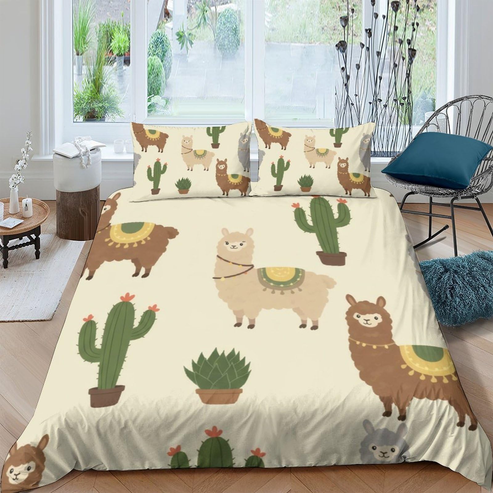 Ctjqhvkz Style-5 3D Printed Cactus Fitted Sheet Microfiber Llama Bed Cover Anti-Slip Machine Washable For Bedroom Guest Room Decor Single（135X200cm）