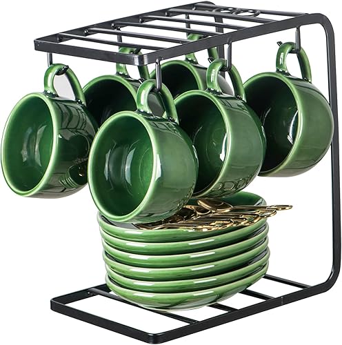 vicrays Tazas de café espresso de cerámica, juego de tazas de café expreso de porcelana de 4 onzas con platillos cucharas y soporte de metal para disponible en Yaxa Peru