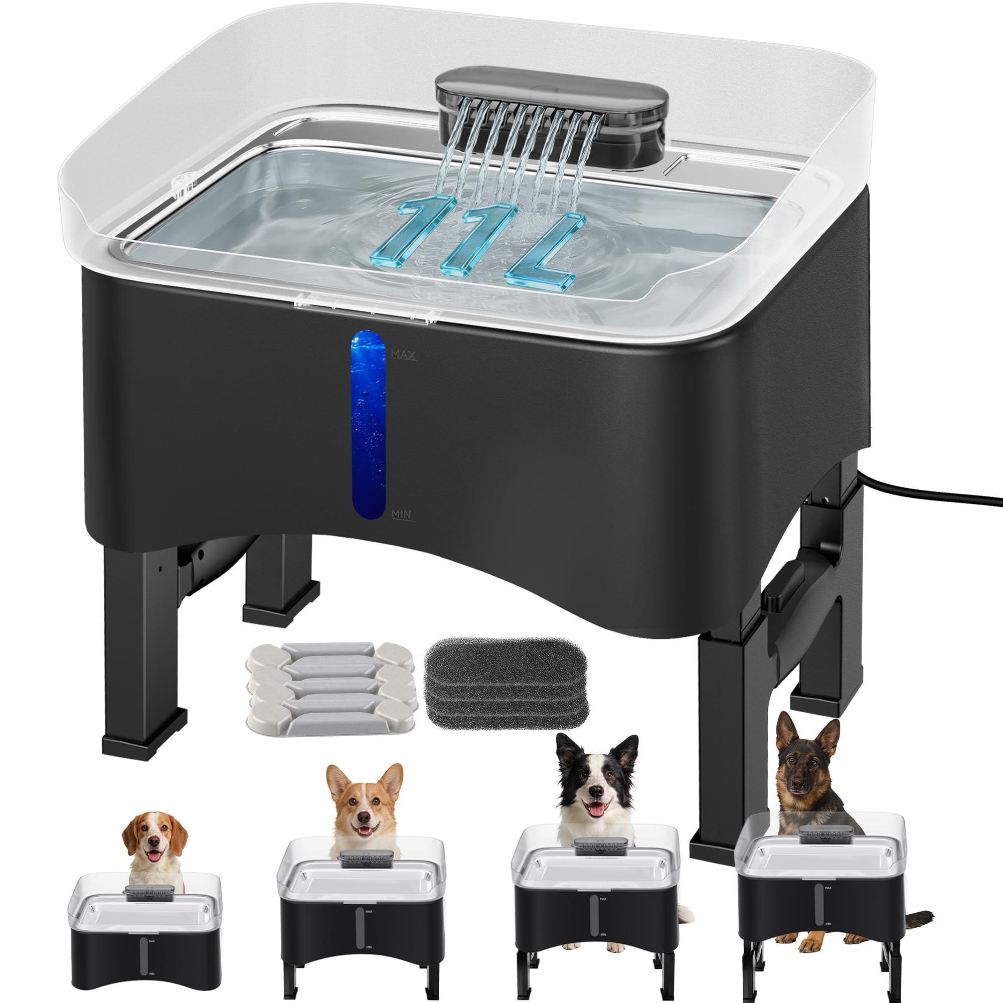 Fontaine à eau pour chien UPSKY noire 8,5L contre les douleurs de cou