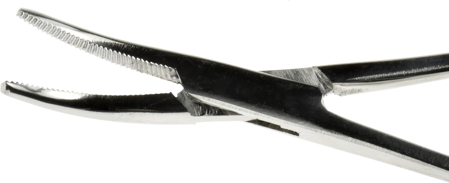 SE 5" Stainless Steel Self-Locking Curved Forceps - 651FC