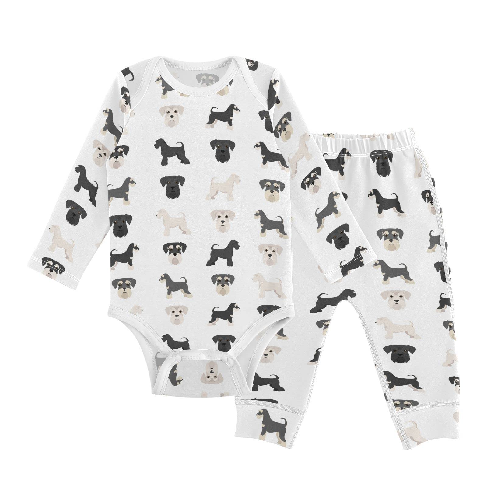 vvfelixl Baby Bodysuits Pants Sets Miniature Schnauzer Dogs Long Sleeve Baby Clothes Onesie for Boys Girls 9M