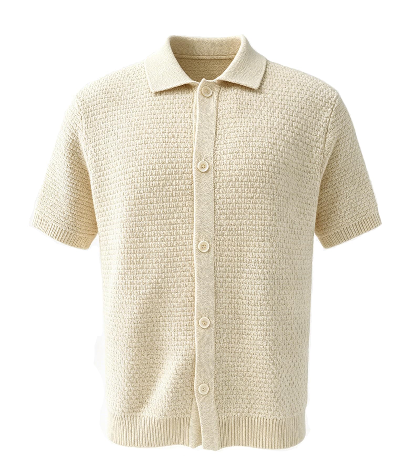 Mens Knit Button Down Casual Polo Shirts Short Sleeve Cardigan Sweater with Pocket for Su…