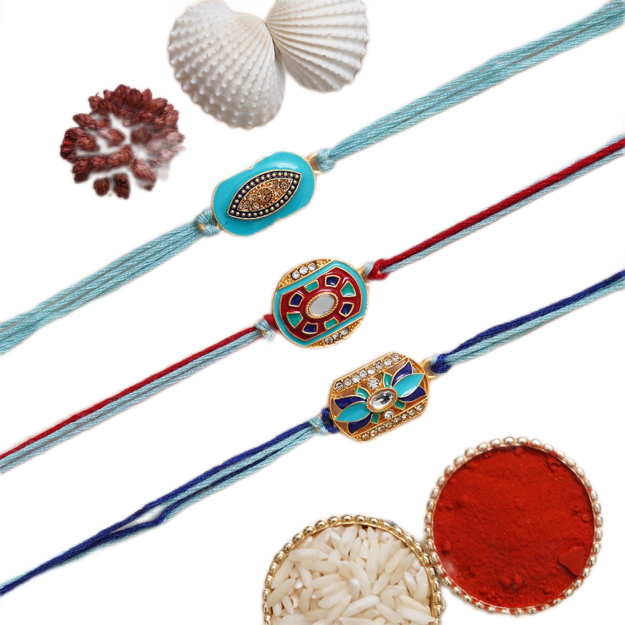 eCraftIndia Set of 3 Beautiful Floral Designer Rakhis with Roli Chawal Pack - Rakhi for Brother, Bhaiya, Bhai (B0C8NLHF7W) Amazon Price History, Amazon Price Tracker