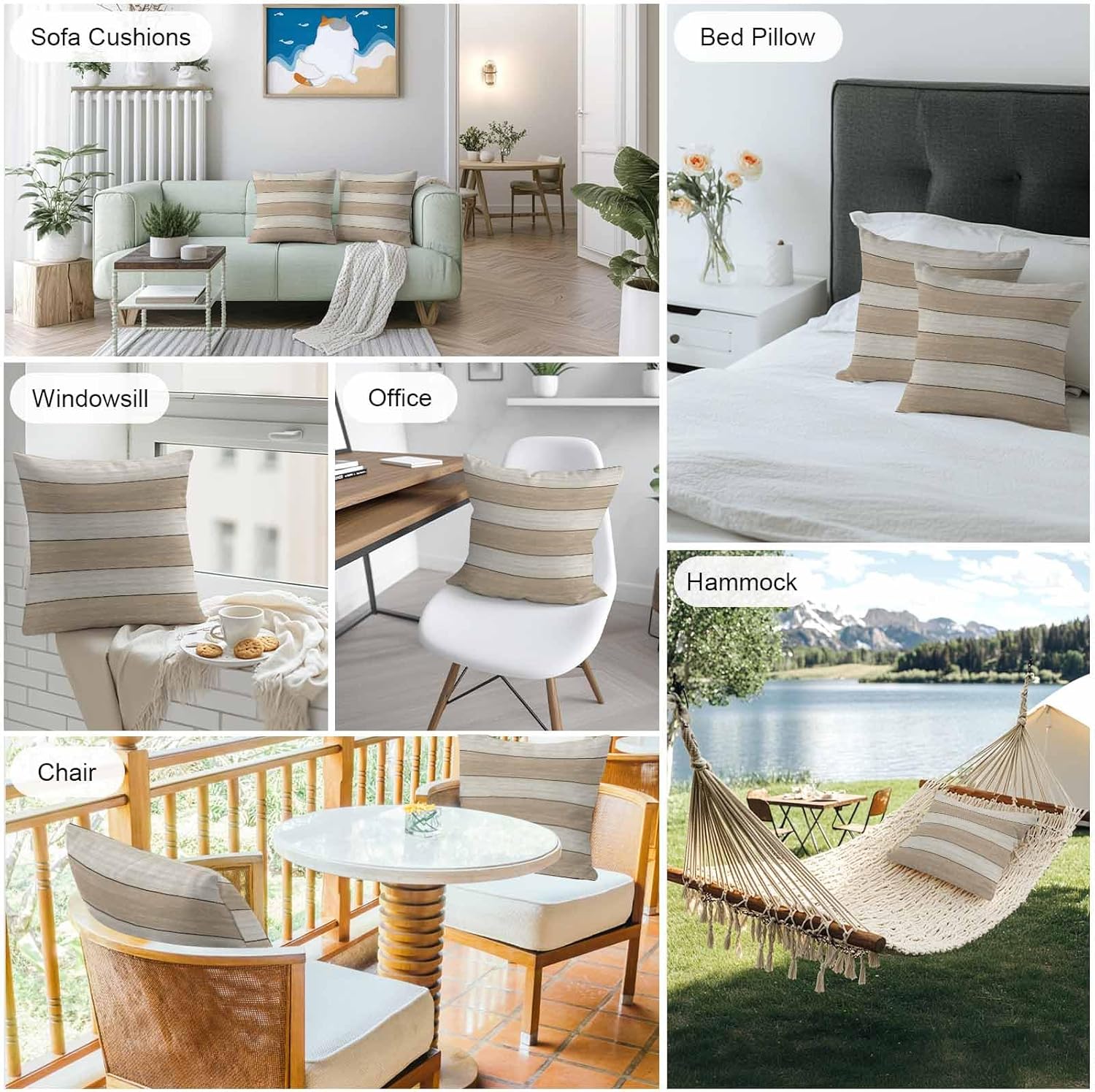Vandarllin Outdoor Throw Pillow Covers 20X20 Set of 2 Waterproof Ivory White Beige Decorative Zippered Cushion Covers for Patio Furniture, Farmhouse Retro Rustic Barn Wood Texture Lumbar Pillowcases
