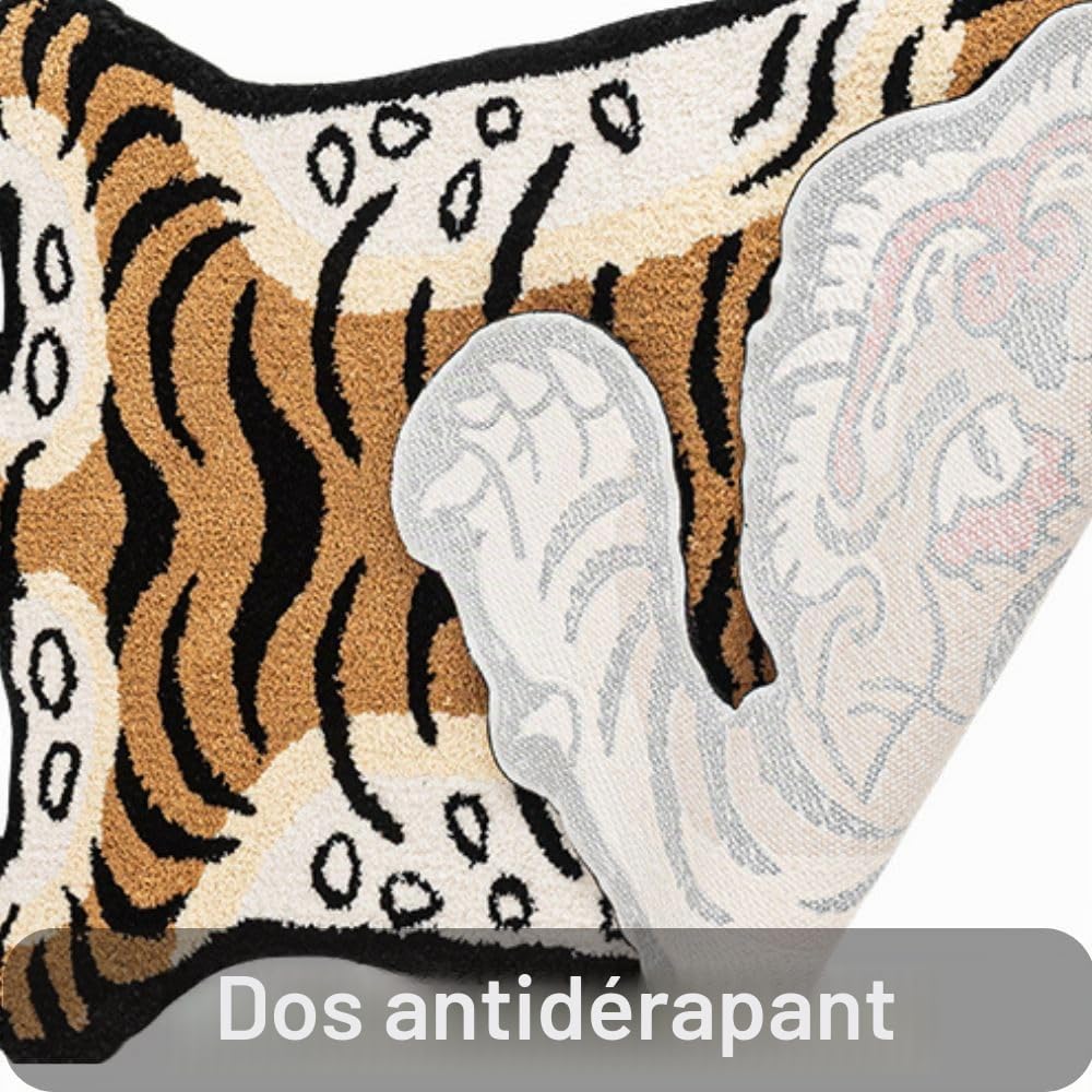 Tapis tufté doux et amusant pour chambre à coucher, motif tigre tibétain, 1,5 x 0,9 m, lavable avec envers antidérapant en caoutchouc thermoplastique, décoration d'intérieur (jaune)