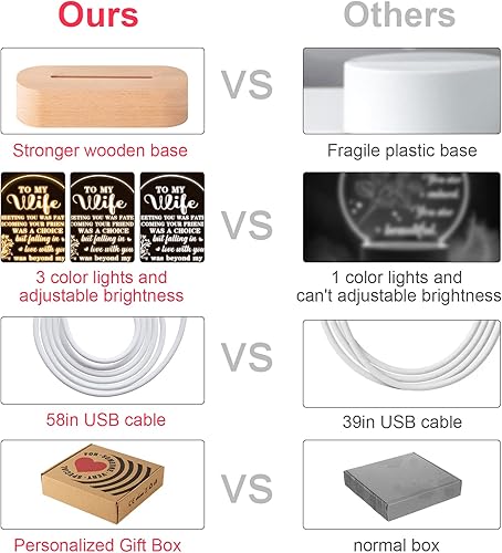 Miniatura 5 de Regalos para esposa del marido, regalos de luz nocturna grabada para esposa, aniversario, boda, cumpleaños, lámpara de noche con base de madera,