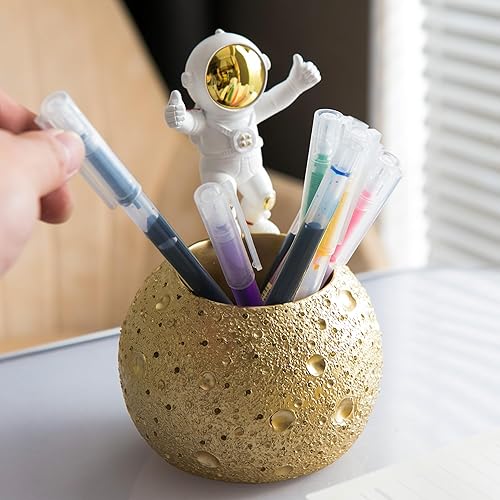 Miniatura 7 de Kimdio Soporte para bolígrafo, soporte de astronauta para soporte de lápices de escritorio, organizador de luna de escritorio de resina, accesorios