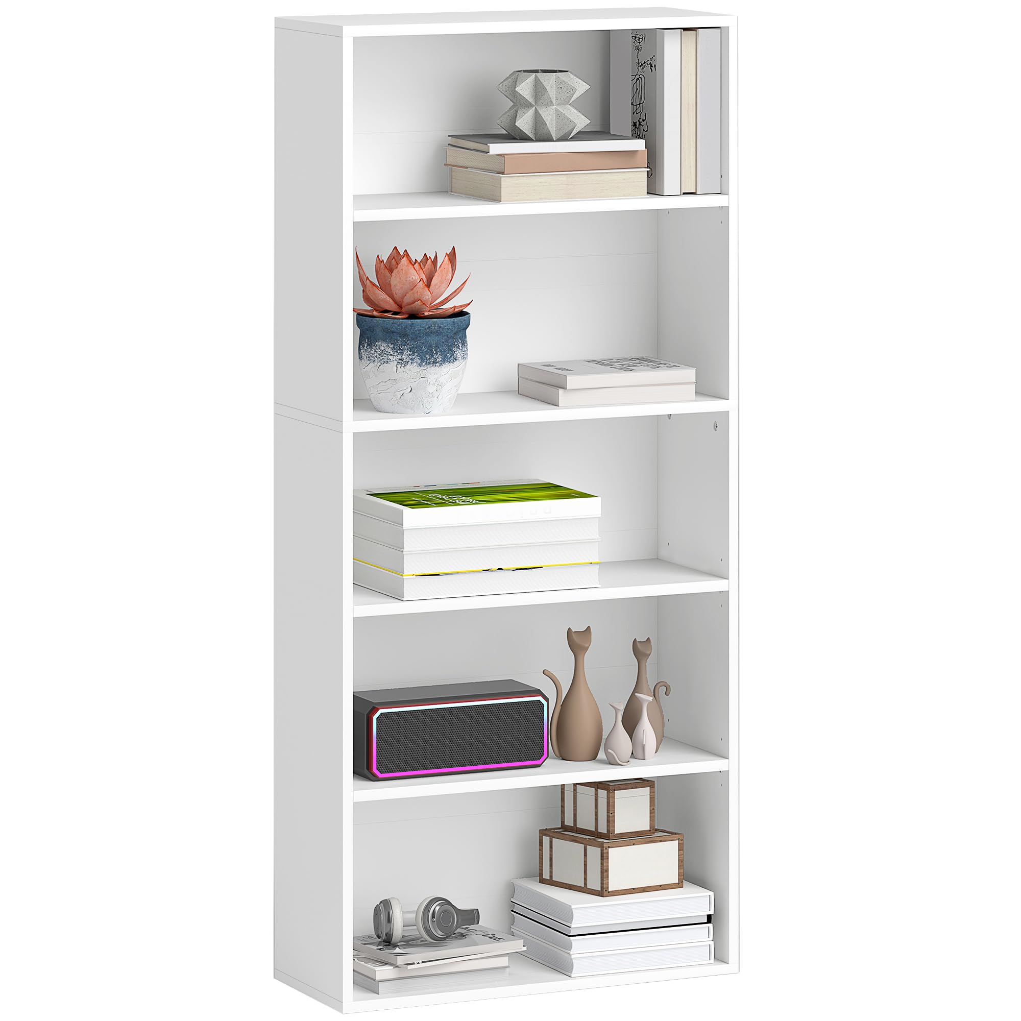 HOMCOM Mobile Libreria a 5 Ripiani con 3 Scaffali Regolabili, Libreria Scaffale Moderna in Legno, 60x24x133.5 cm, Bianco