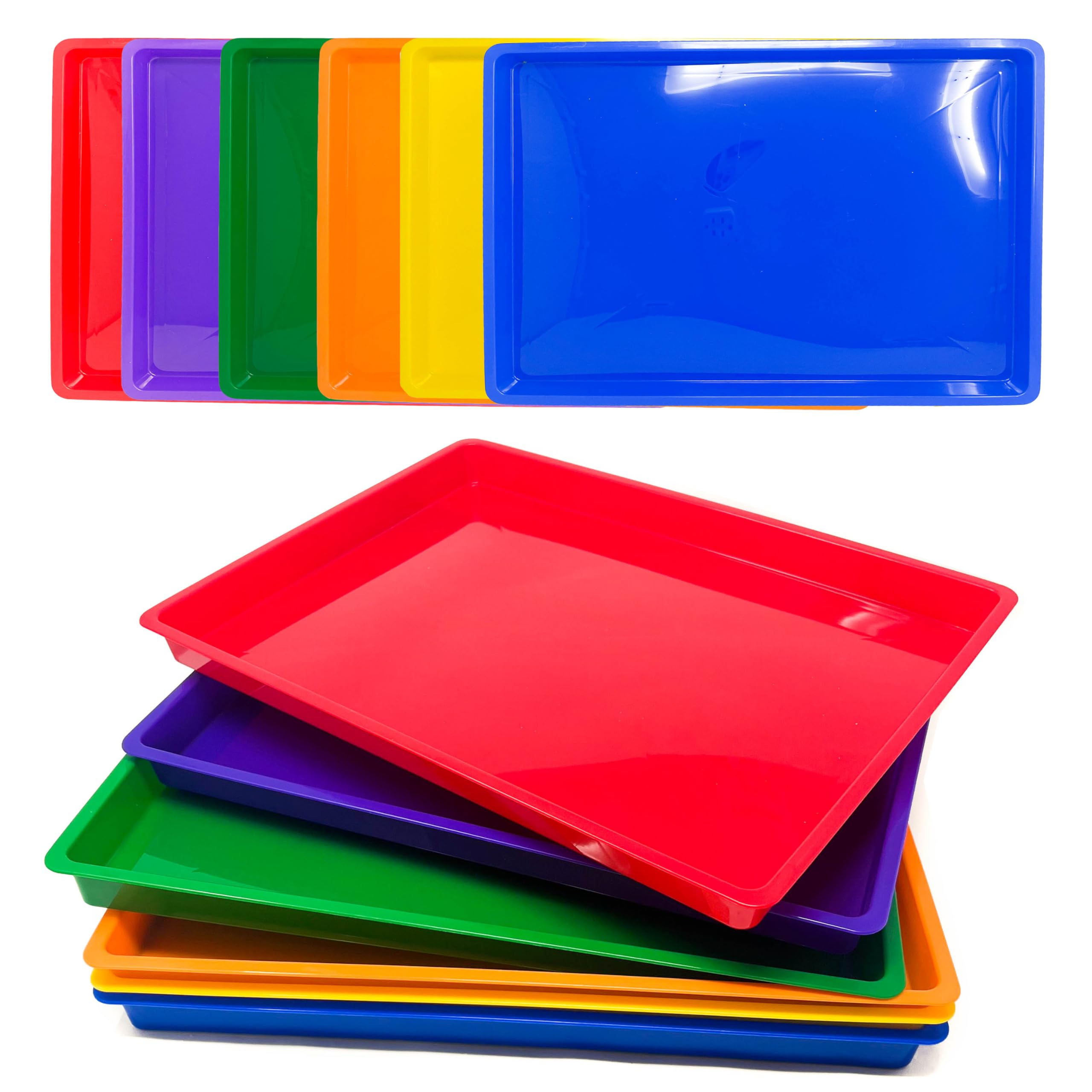Podzly 6 bandejas de papel de plástico, organizador plano apilable para arte y suministros de aula para niños, bandejas educativas duraderas multicolor, resistentes y seguras