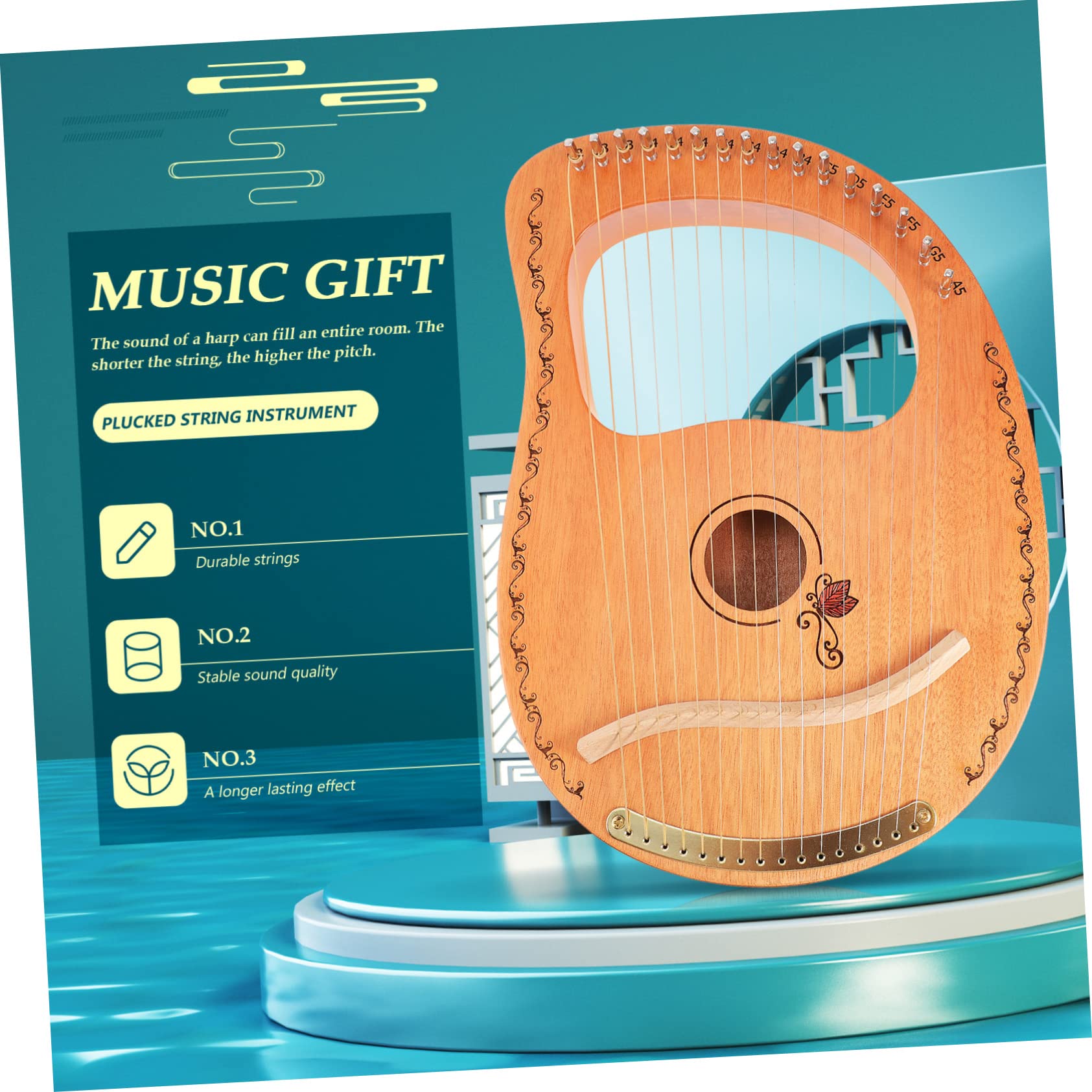 Toyvian Arpa Lira in Legno a 16 Corde Corde Arrotondate Per Presa Confortevole, Strumento Musicale Artigianale Dal Suono Meraviglioso, Come Regalo e Per Appassionati Di Musica