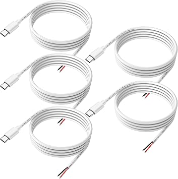 MEIRIYFA USB Type-C Pigtail Power Cable Cord Type C Male 2 Pin Bare Wire Open End Extension Cable Connector 20AWG 5V/5A for USB C Equipment Installed or Replacement Repair DIY-5PCS 3.2FT