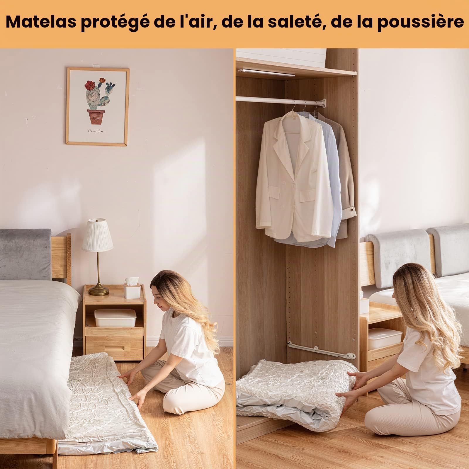 Esoes Lot de 2 sacs sous vide pour matelas, couettes, 240 x 120 cm, sacs de rangement sous vide pour matelas, vêtements, étanches, hermétiques, réutilisables, peu encombrants, matelas de compression