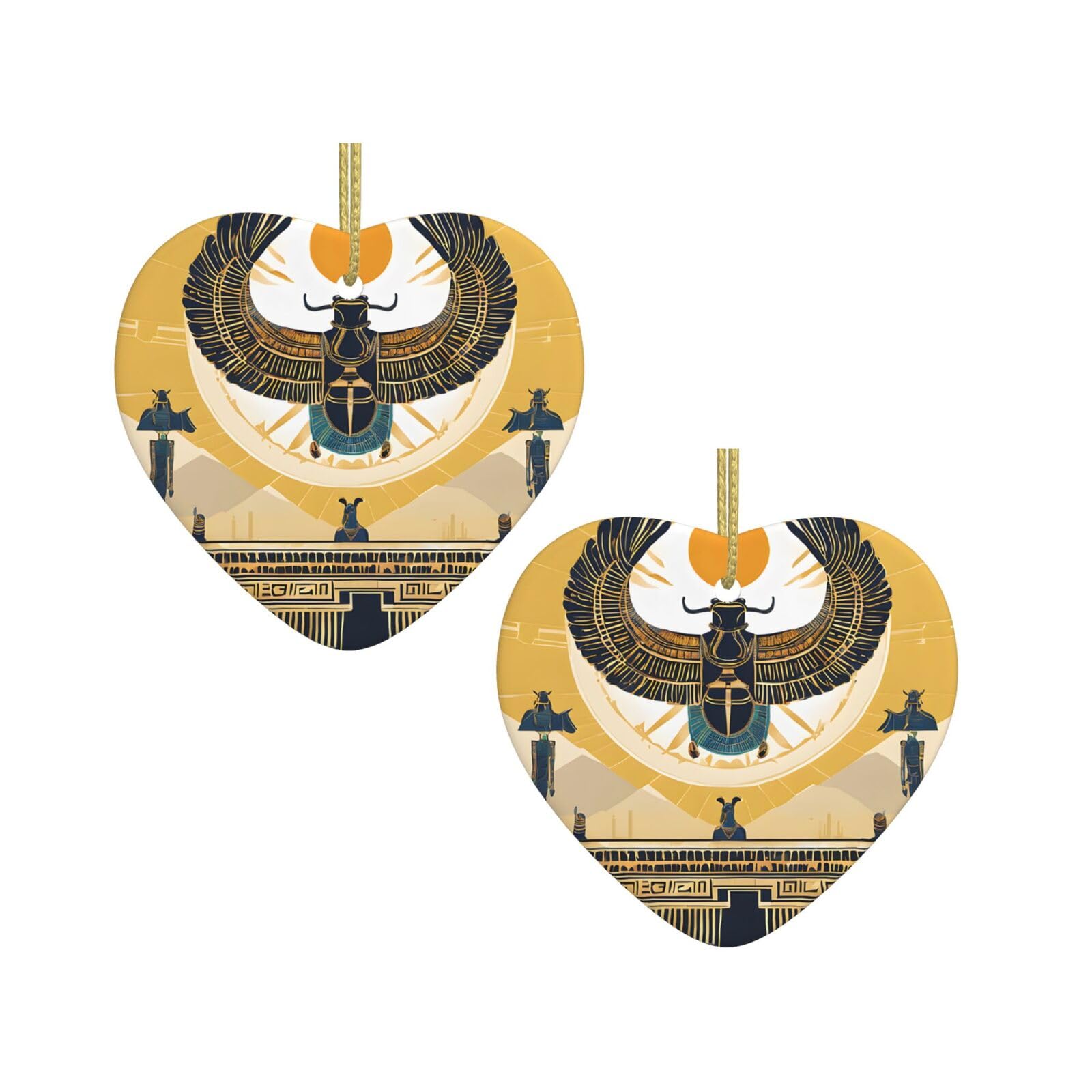 Egyptian Scarab Heart Shaped Christmas Tree Pendants, Ceramic Decorations, Personalized Christmas Ornaments, Novel