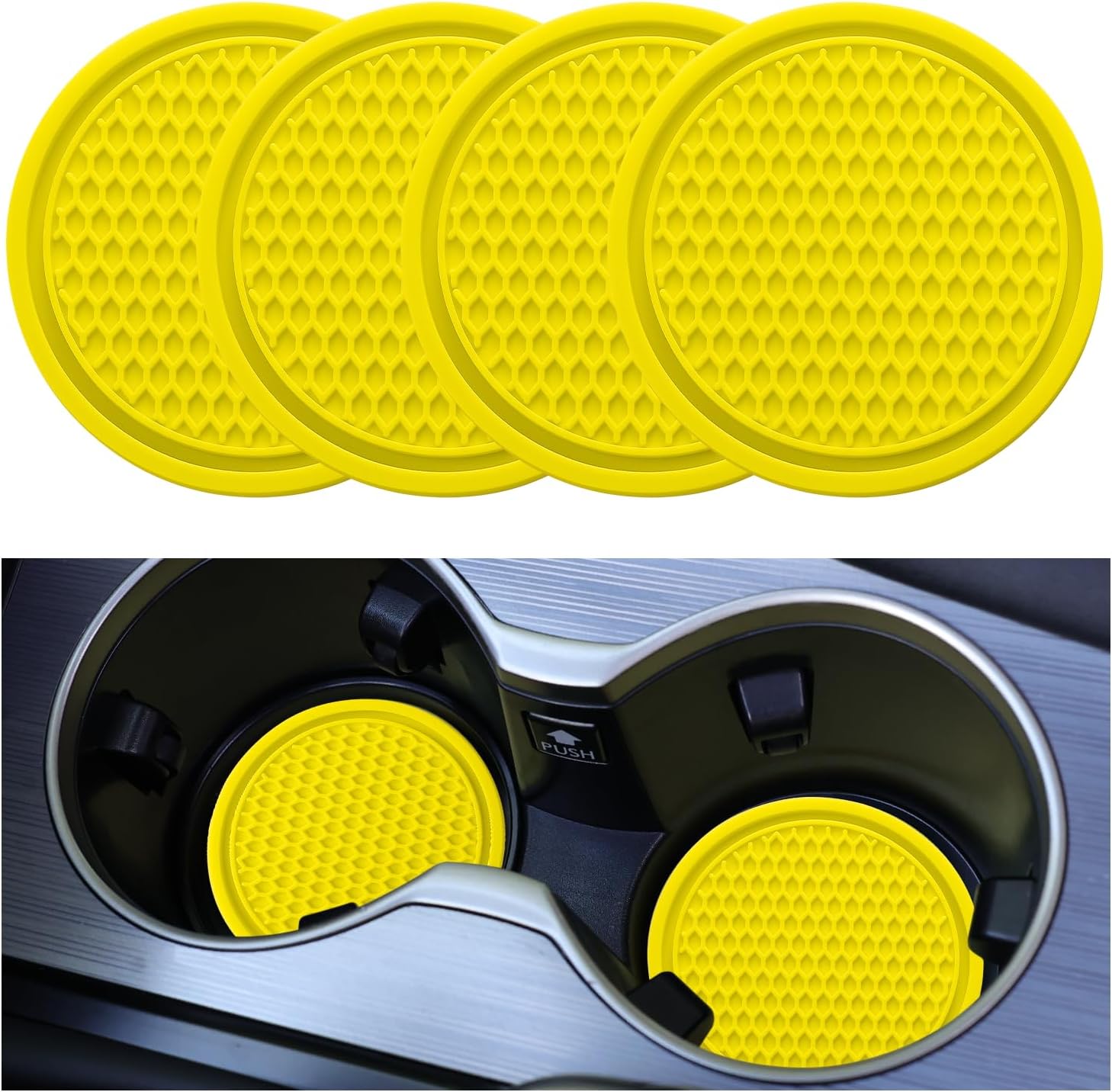 SINGARO Car Cup Coaster, 4PCS Universal Non-Slip Cup Holders Embedded in Ornaments Coaster, Car Interior Accessories, Yellow
