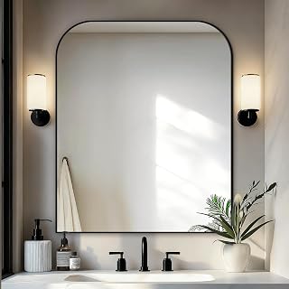 Delma 36x30 Inch Black Framed Arched Wall Mirror for Bathroom Vanity, Bedroom, Living Room - Shatterproof Aluminum Modern Decor