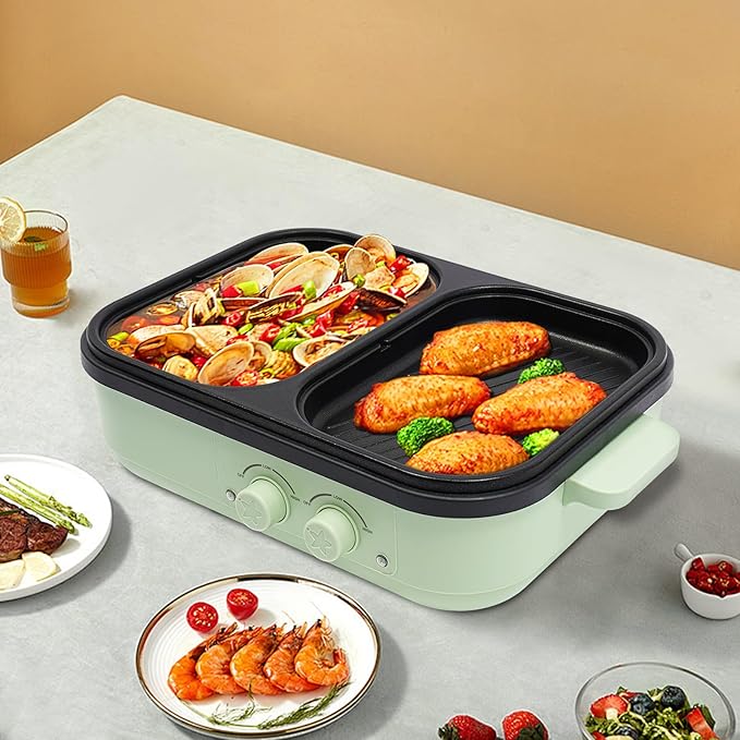 Hot Pot Eléctrico con Parrilla 2 en 1, Olla y Plancha Antiadherente miniatura 7