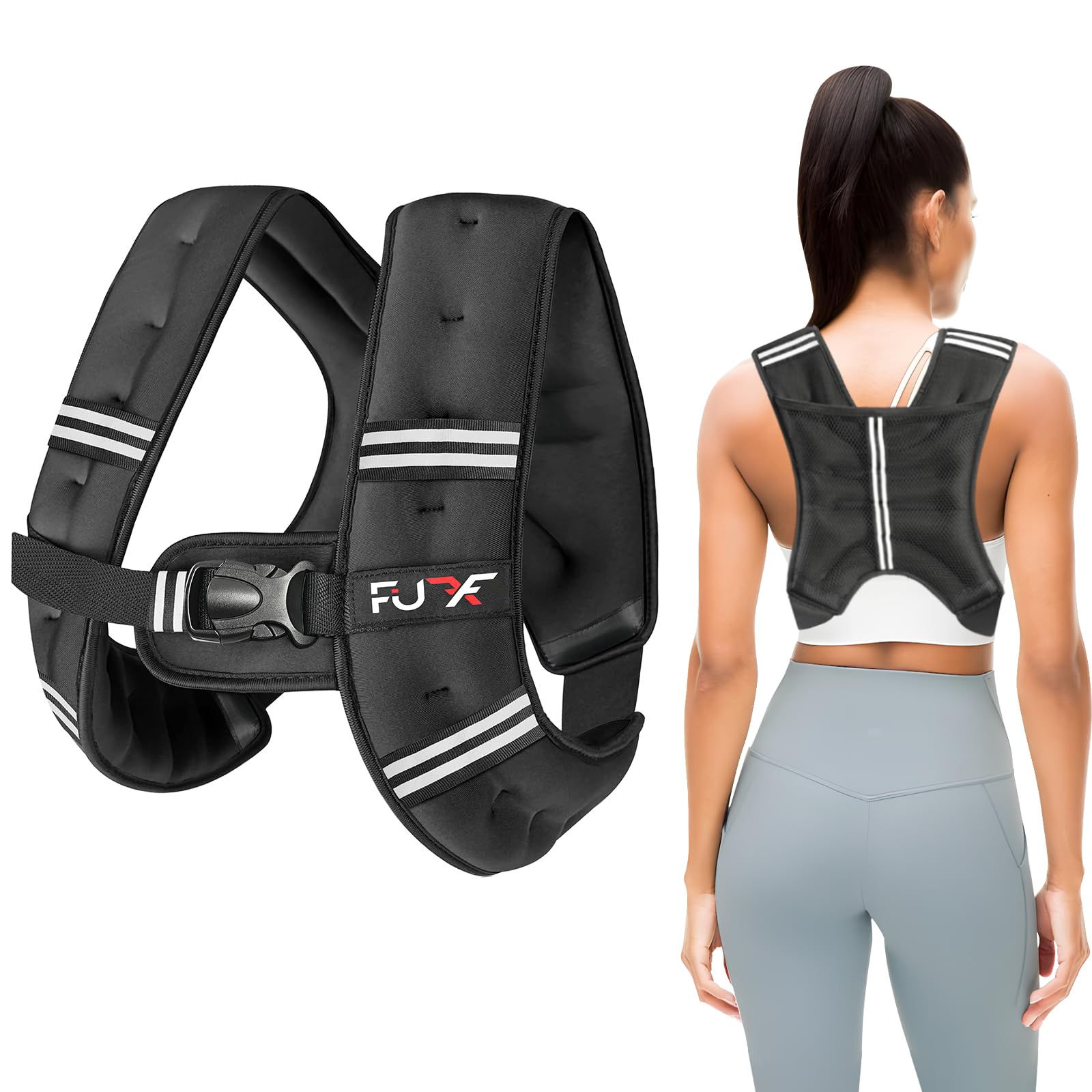 FUFF Weighted Vest Woman, 5 LB Womens Weight Vest for Walking, Strength Training Weight Vests for Female Men, Reflective Stripe Fitness Body Vest for Workout Running Jogging (Black)