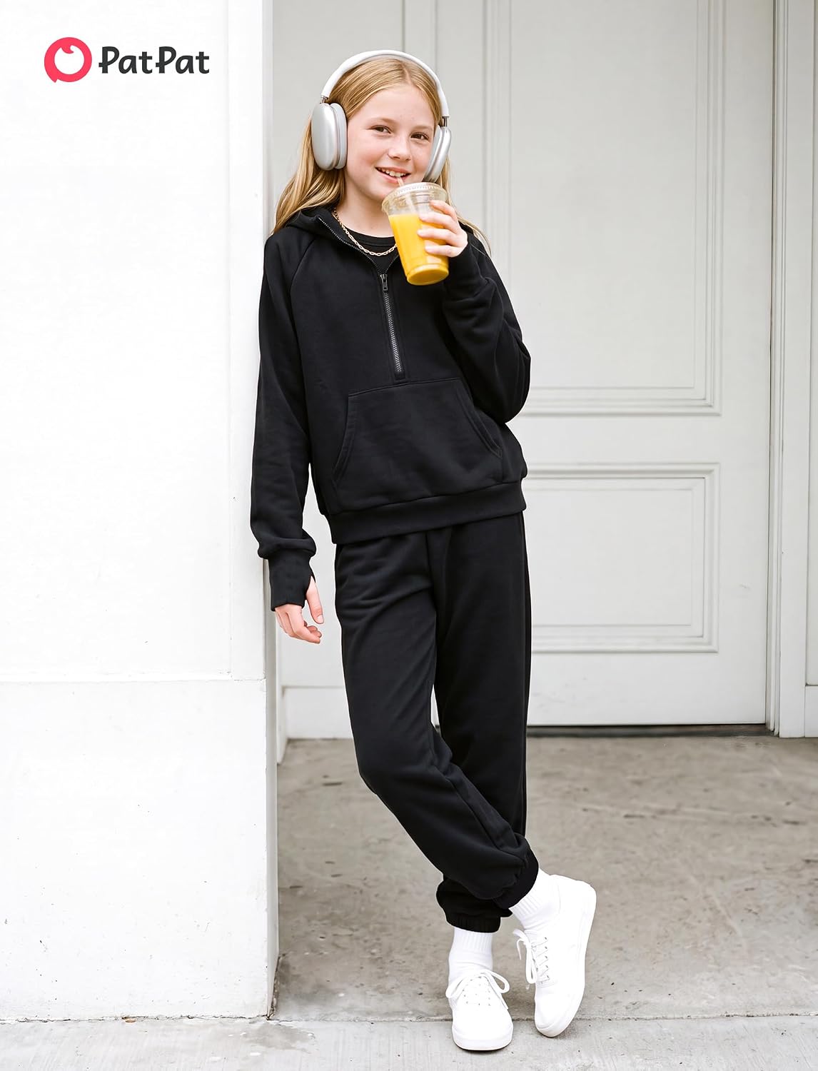 PATPAT Girls 2 Piece Sweatsuit Half Zip Hoodie and Jogger Set 7-16Y image 5